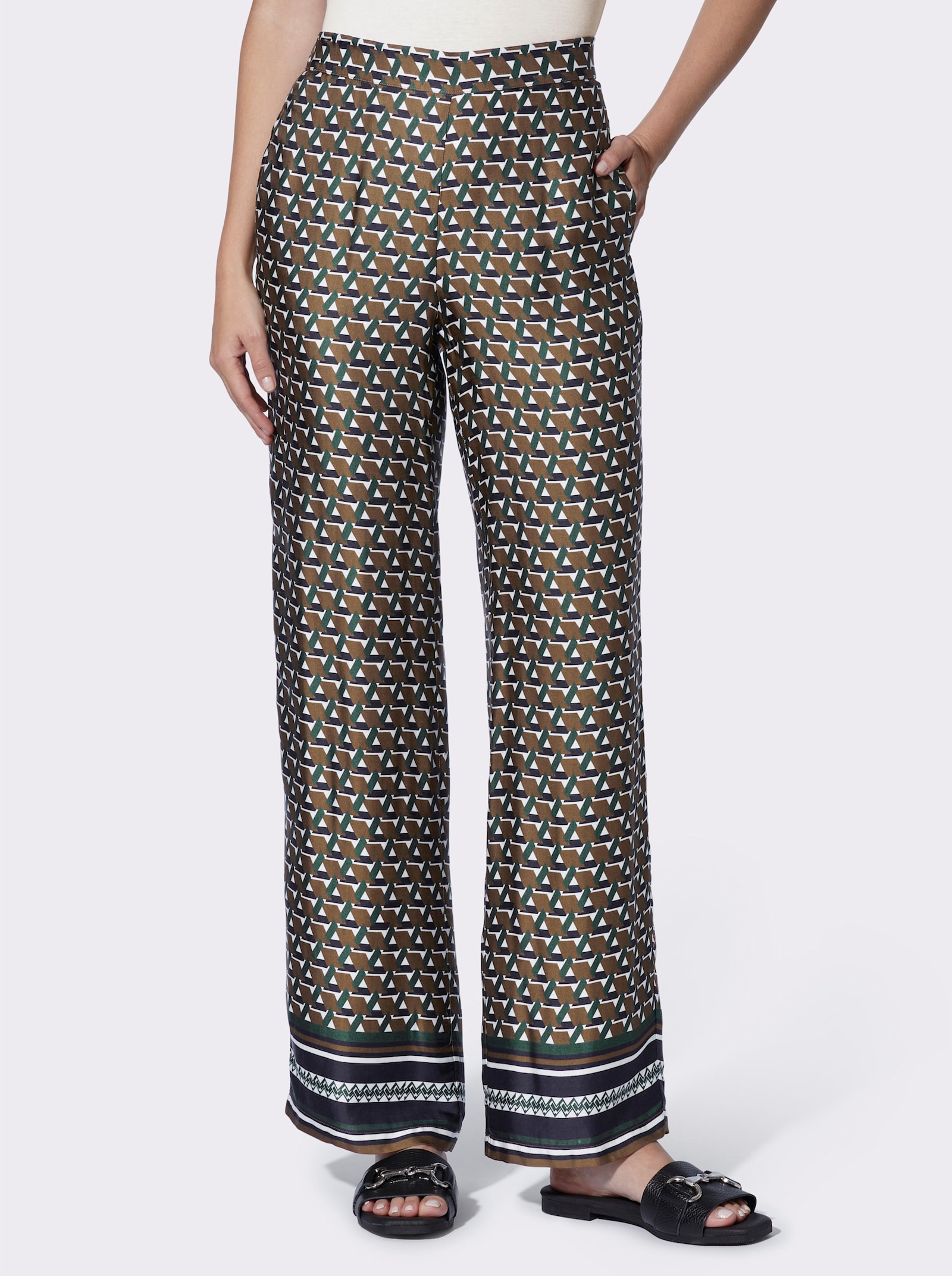 heine Schlupfhose mit Nahttasche - braun-schwarz-bedruckt