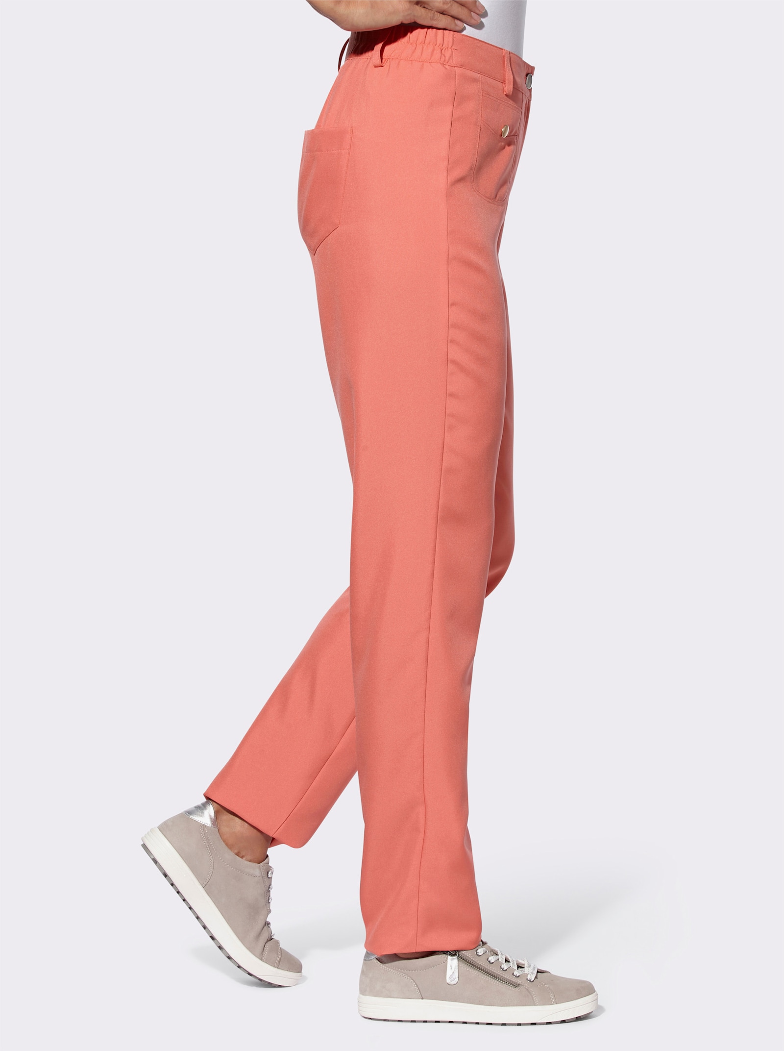Broek met comfortband opzij - grapefruit