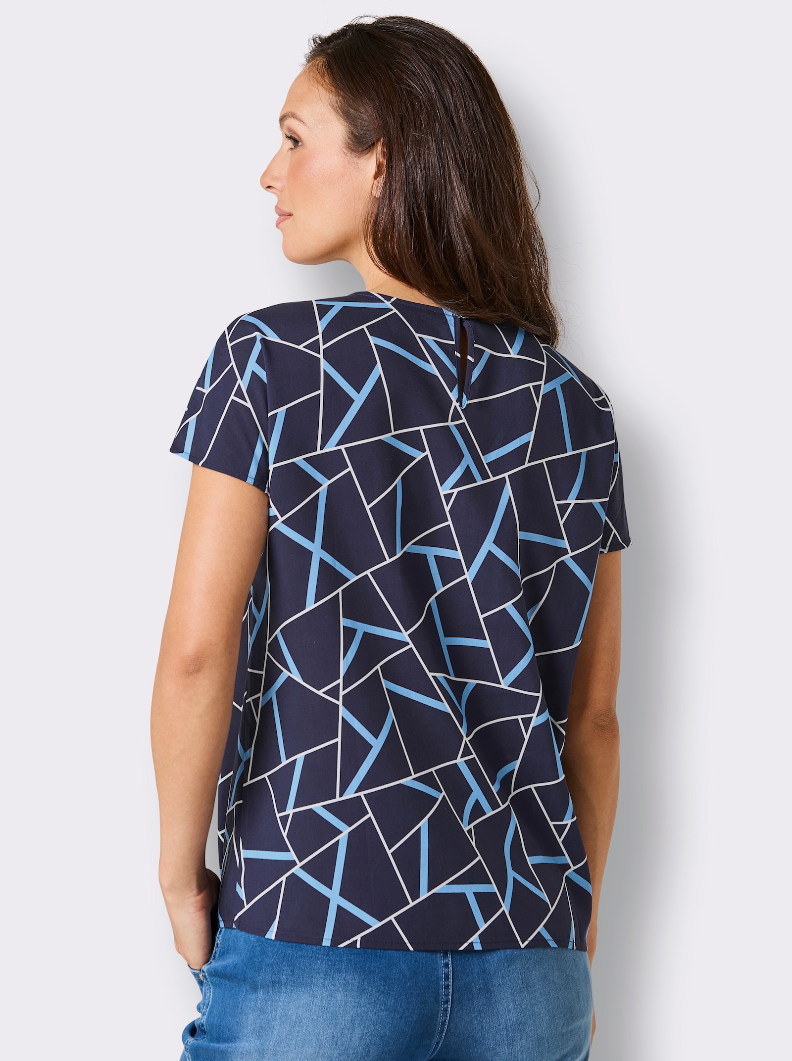 CREATION L PREMIUM Schlupfbluse Mit Schlingen-Knopfverschluss - marine-himmelblau-bedruckt