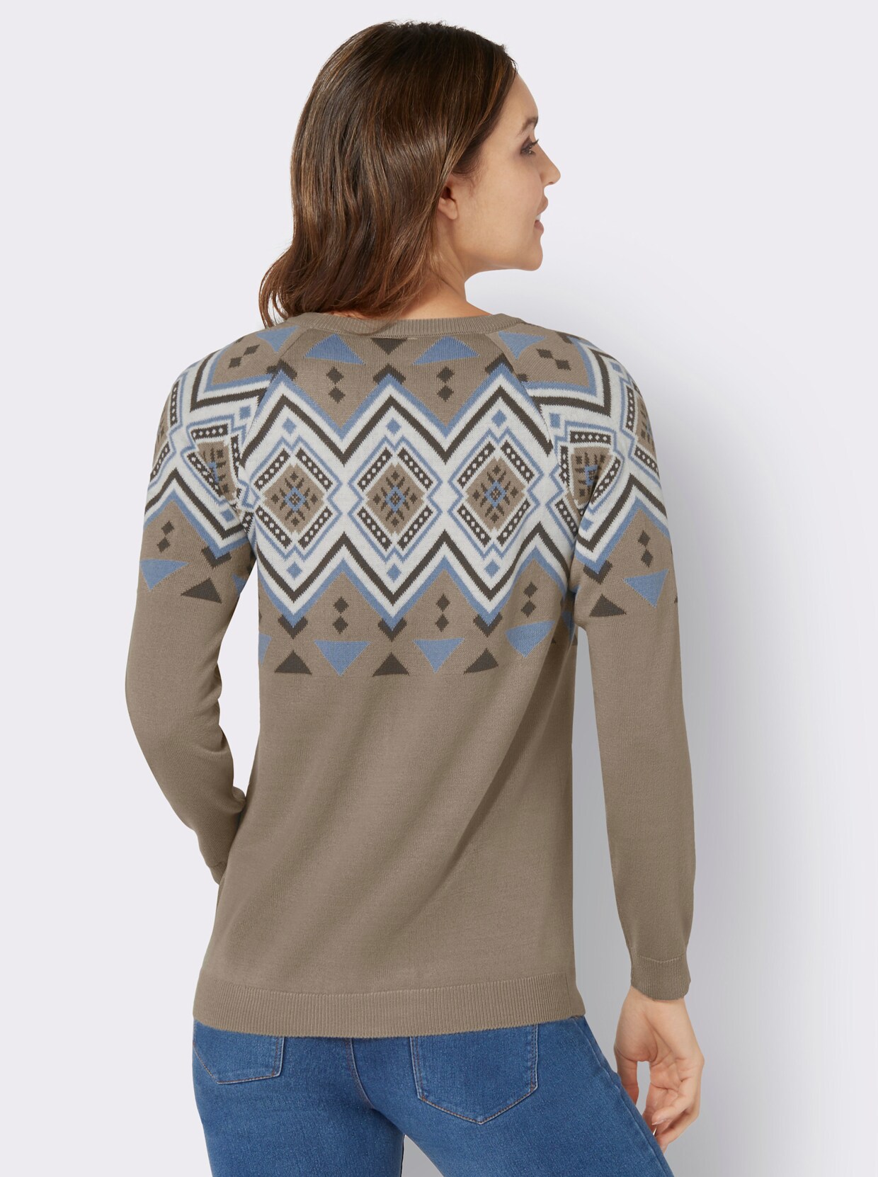 Pullover van jacquard - sesam/bleu gedessineerd