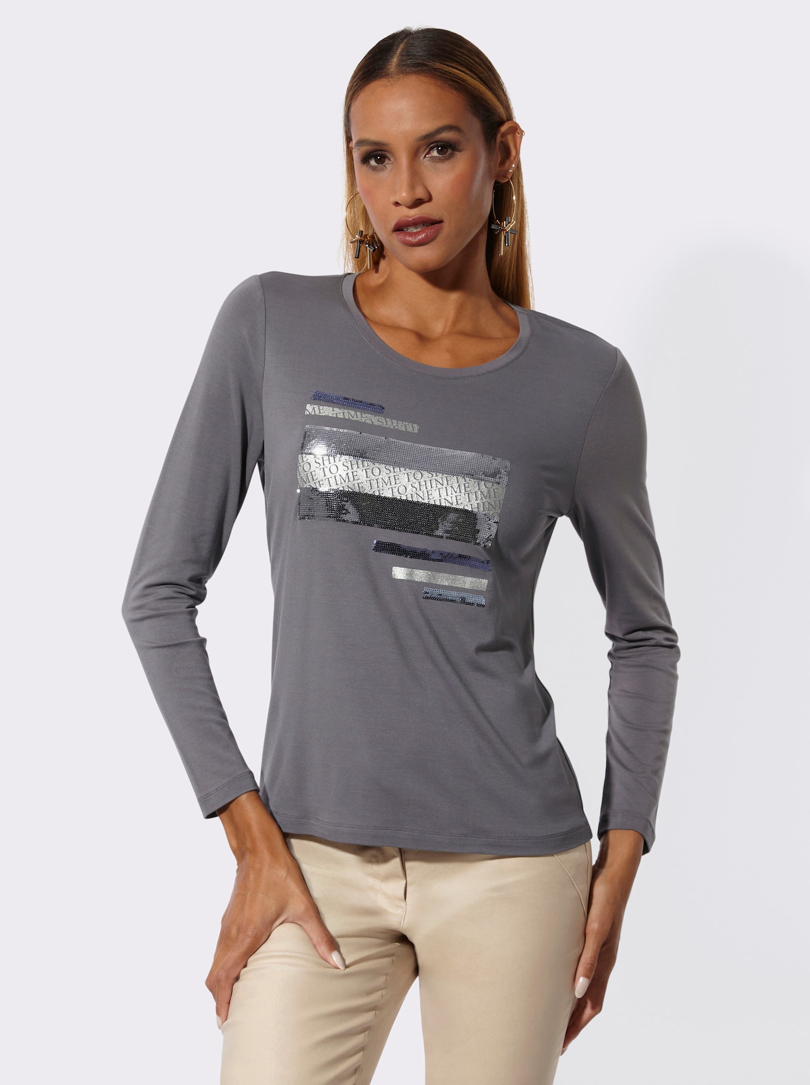 Langarmshirt mit funkelnden Pailletten - anthrazit
