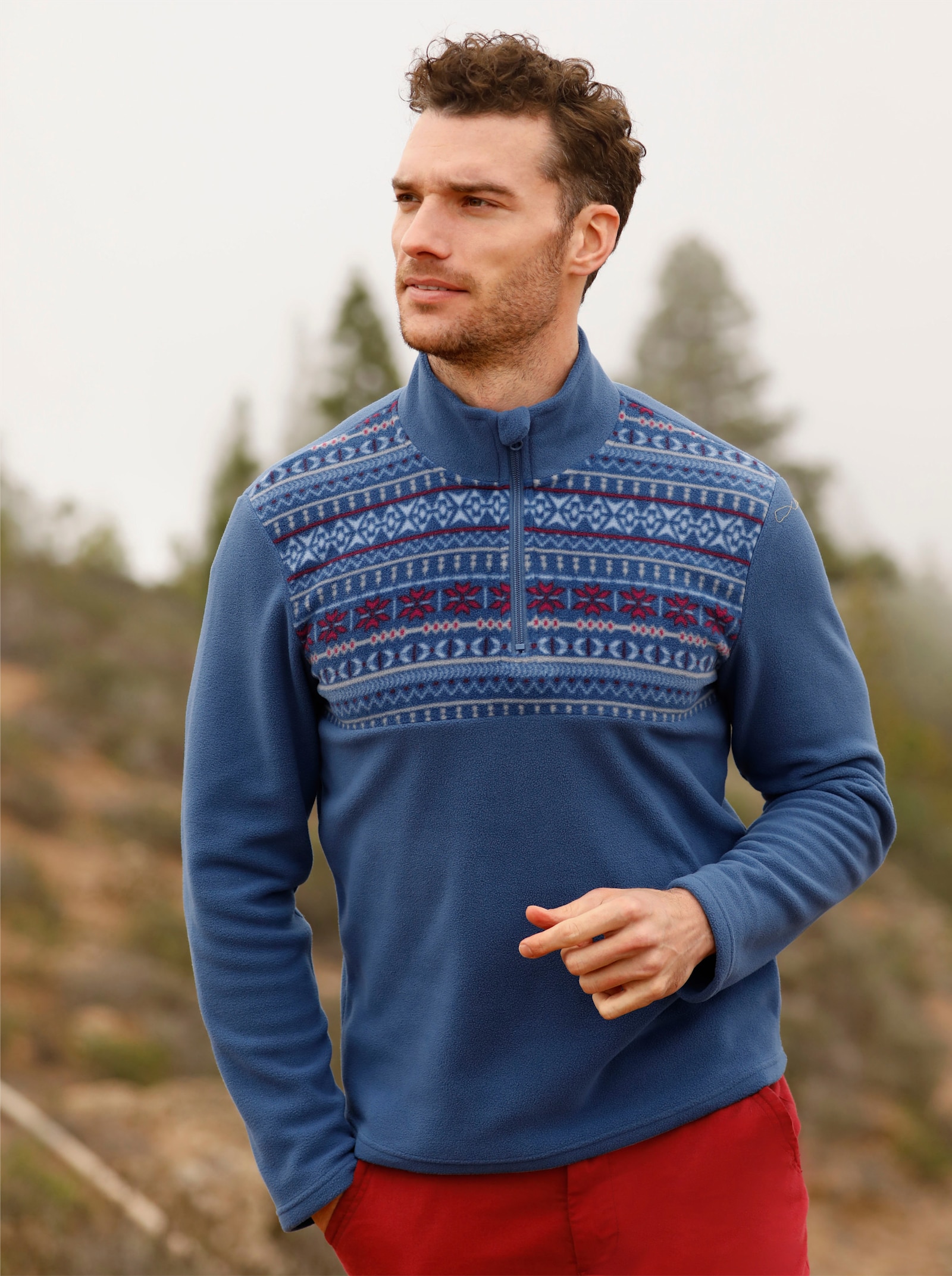 Catamaran Fleeceshirt mit Druck im Vorderteil - jeansblau-gemustert