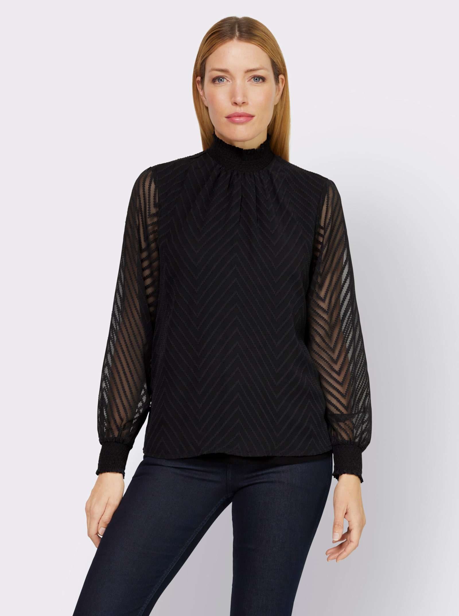 heine Langarmbluse mit Zickzack-Nähten - schwarz