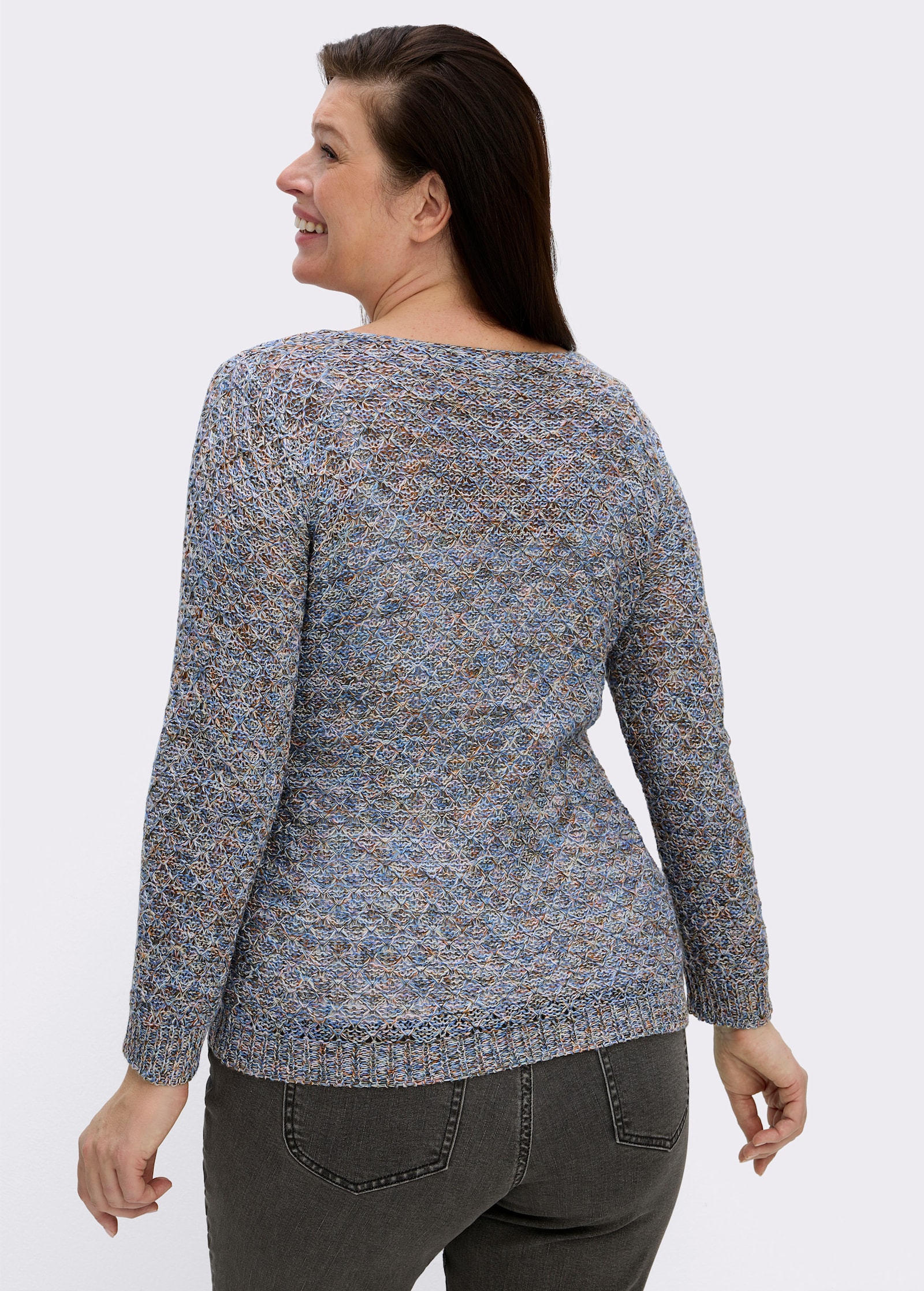 Rundhalspullover mit Multicolor-Garn - jeansblau-gemustert