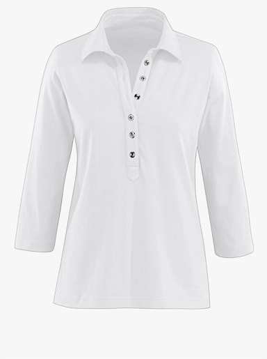 Poloshirt mit langer Knopfleiste - weiß