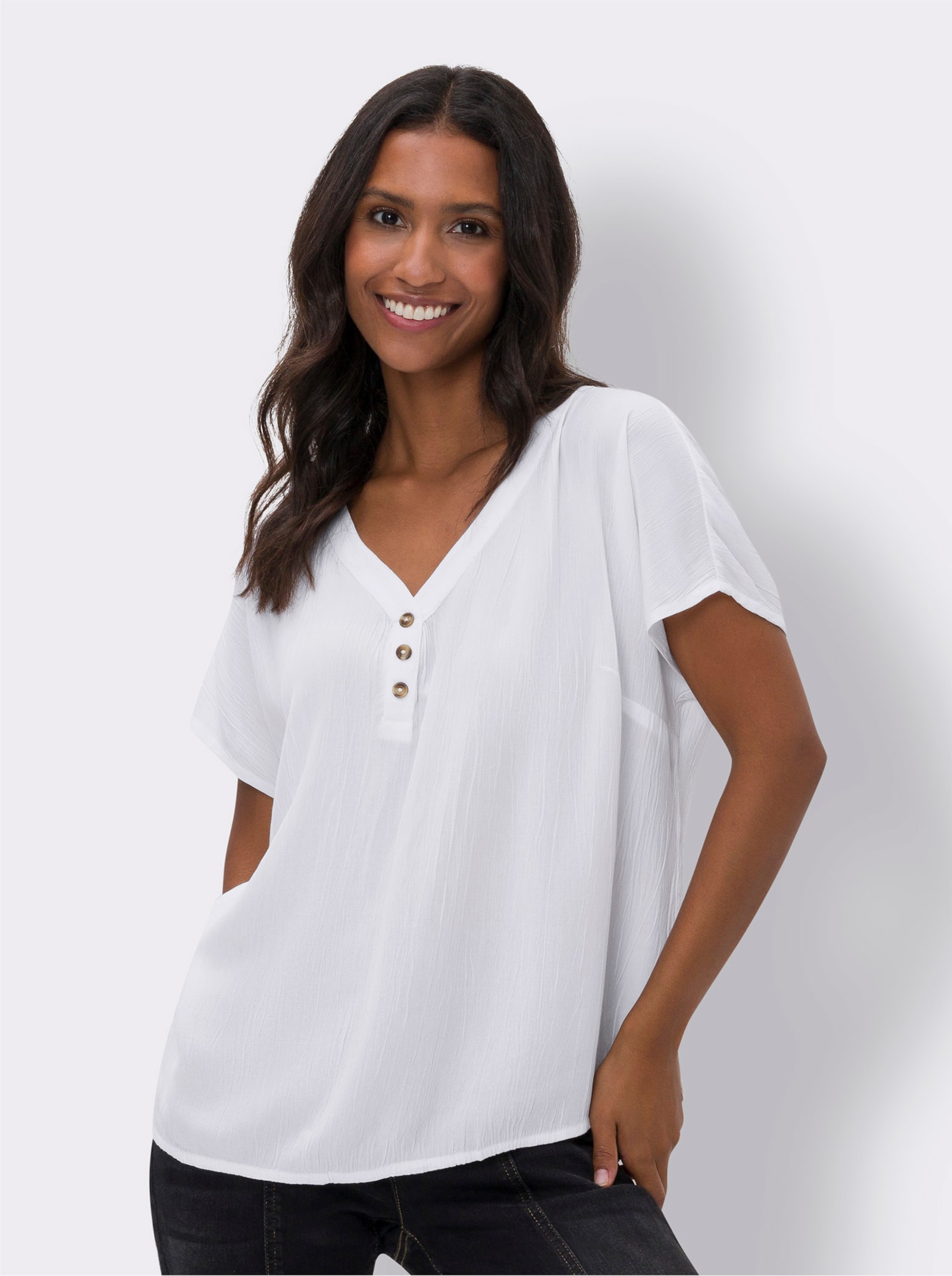 heine Schlupfbluse mit Zier-Knopfleiste - ecru