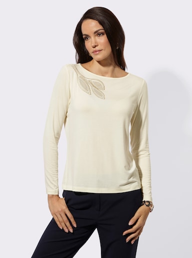 Langarmshirt mit Ziersteinchen - champagner