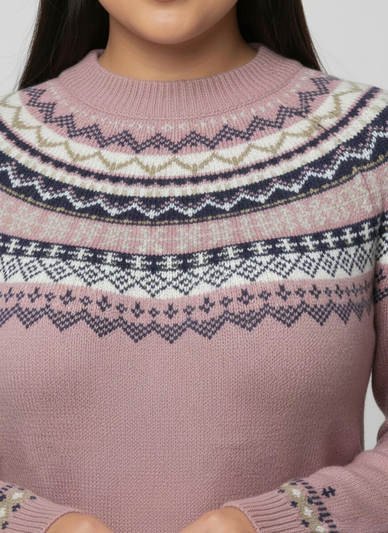 Norwegerpullover mit Raglan-Ärmeln - mauve-marine-gemustert