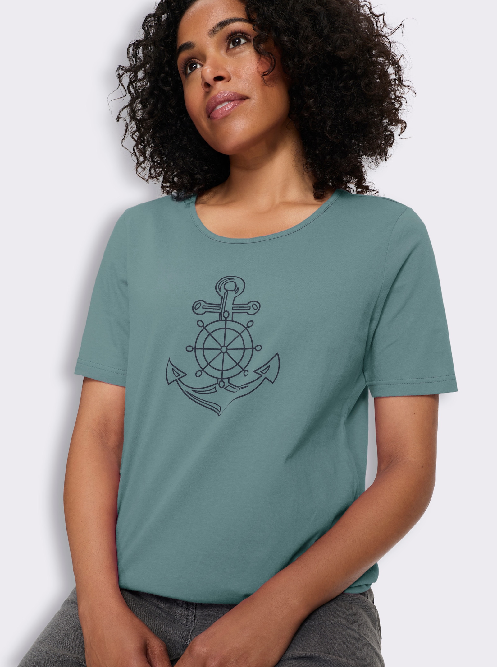 Shirt met korte mouwen en ankermotief - jade