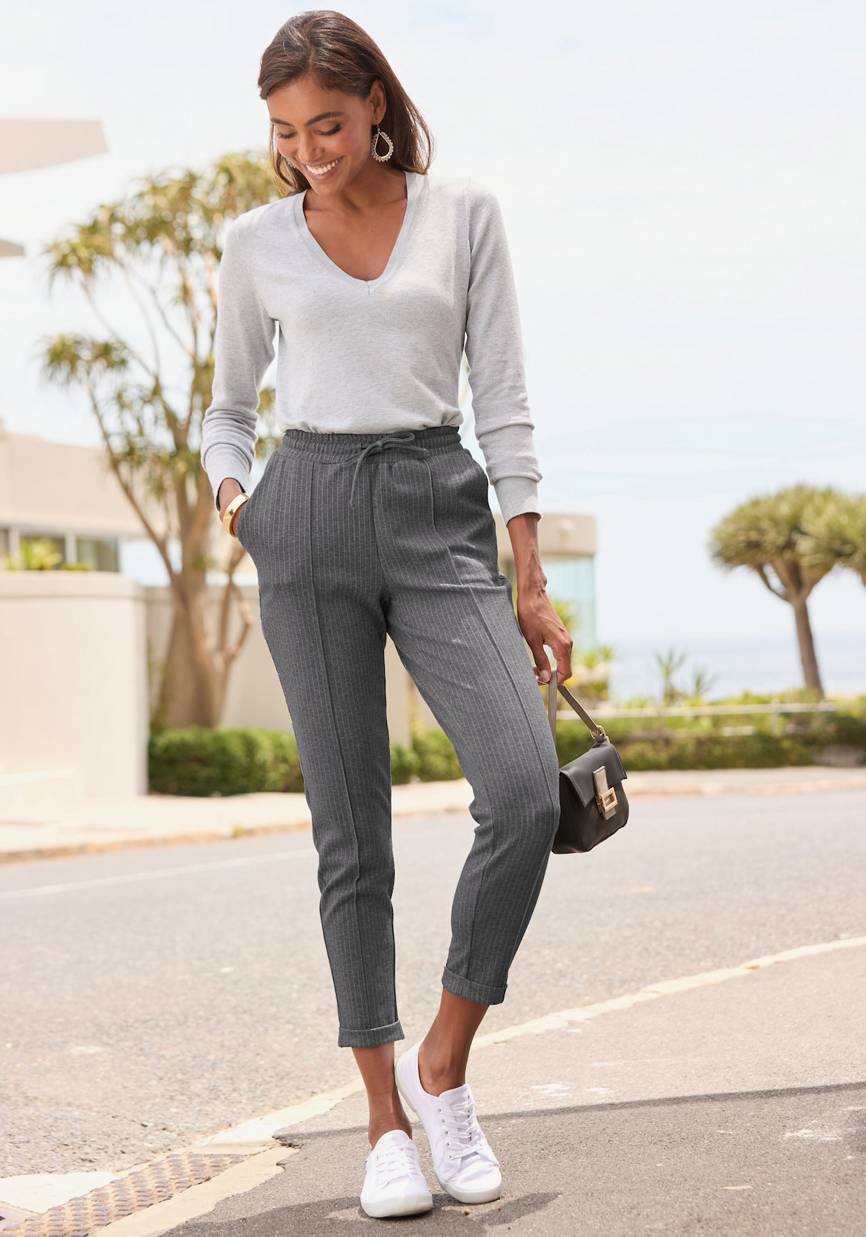 Vivance pantalon de jogging - gris à rayures