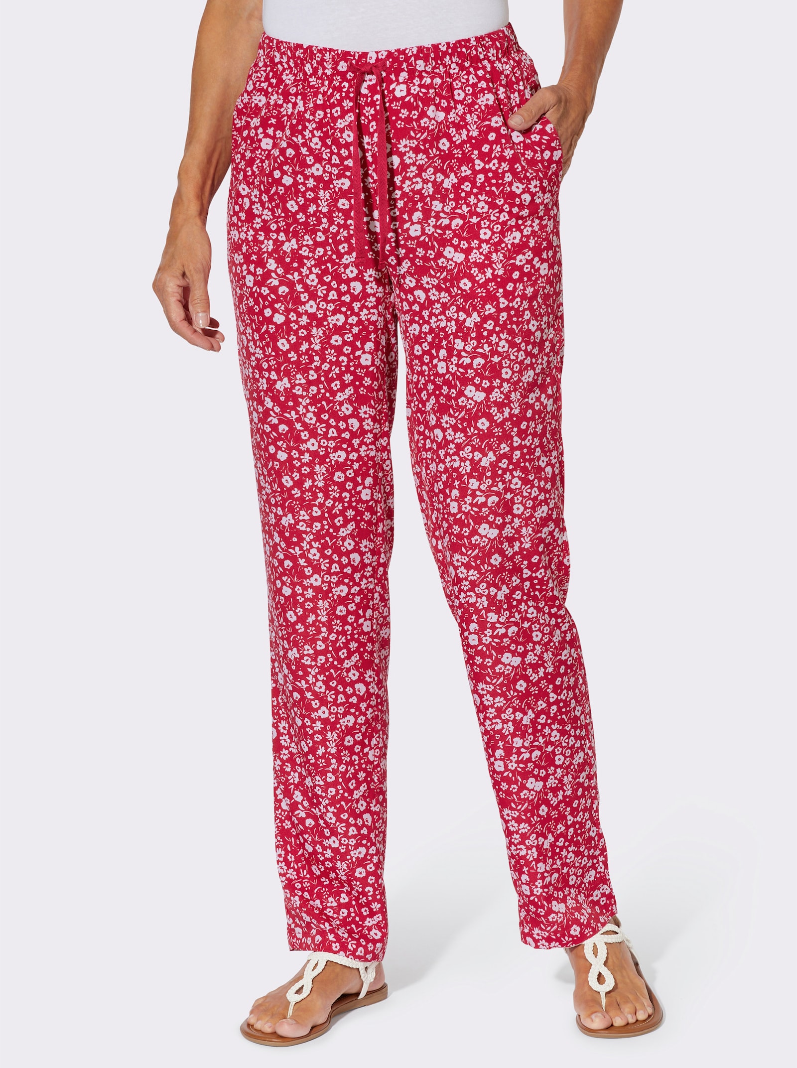 Byxa med resår i lättskött material - röd-vit, tryckt