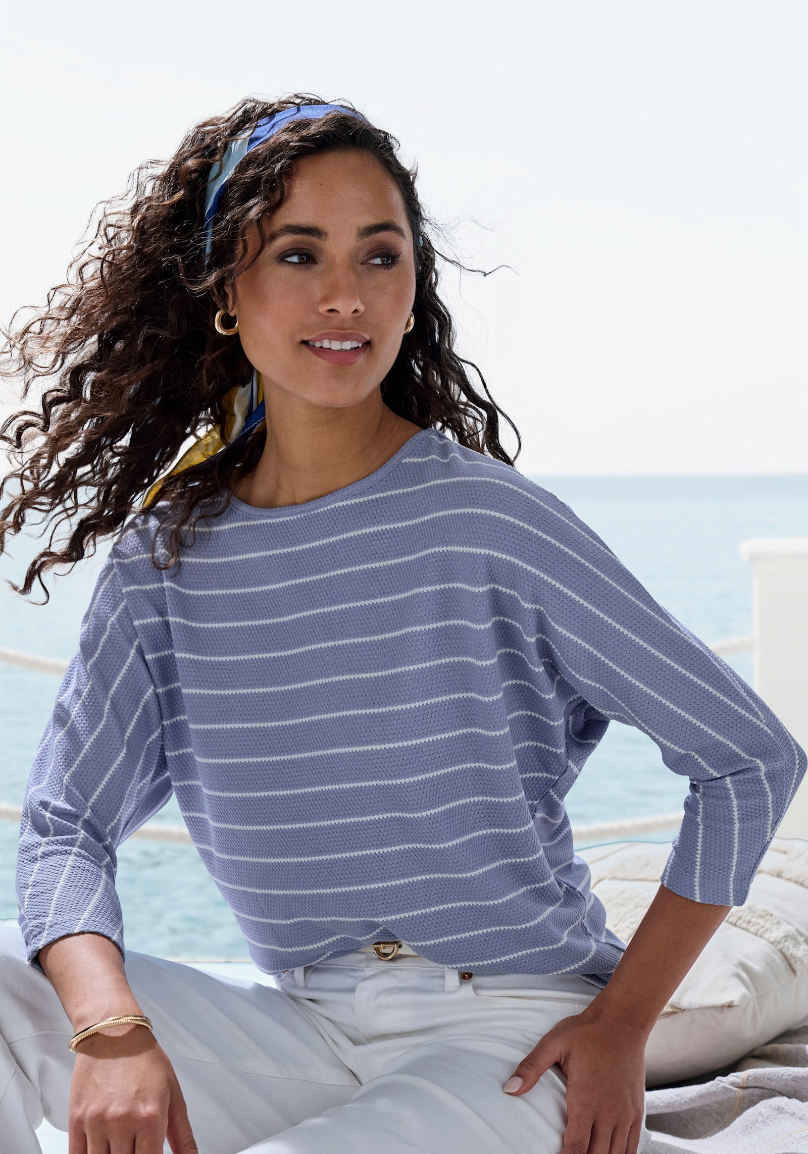 Vivance 3/4-Arm-Shirt - blau, weiß