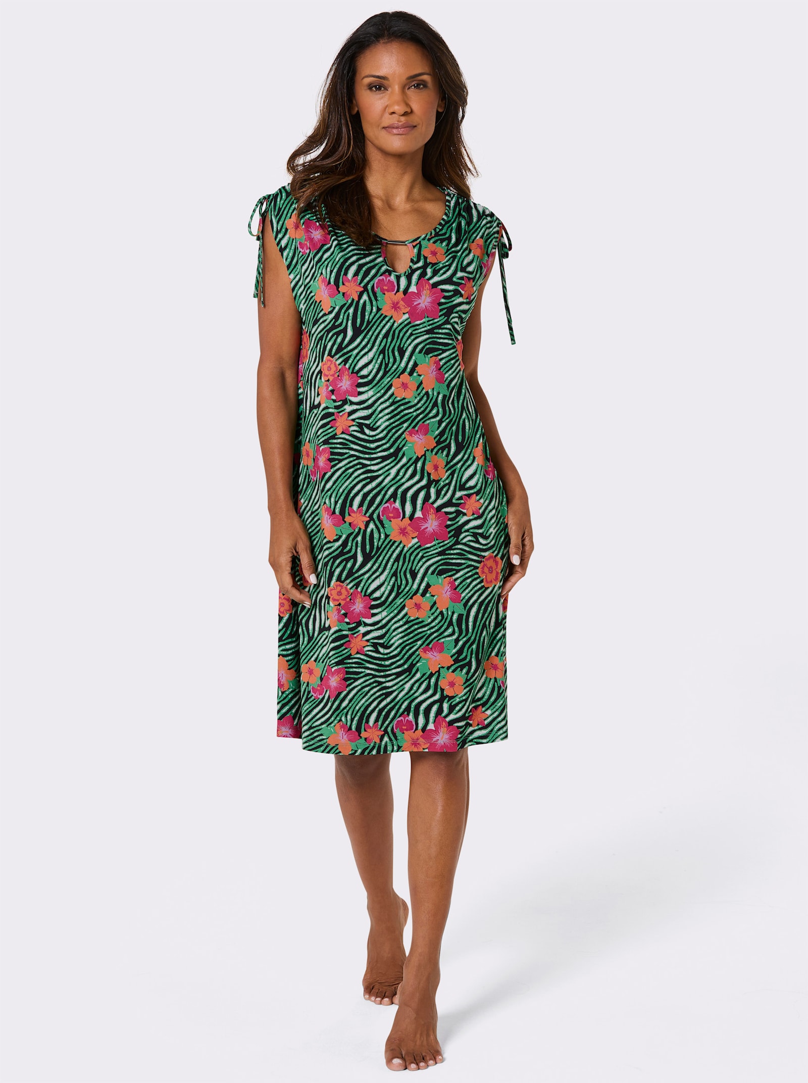 feel good Sommerkleid in A-Linie - schwarz-apfel-bedruckt