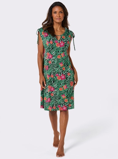 feel good Sommerkleid in A-Linie - schwarz-apfel-bedruckt