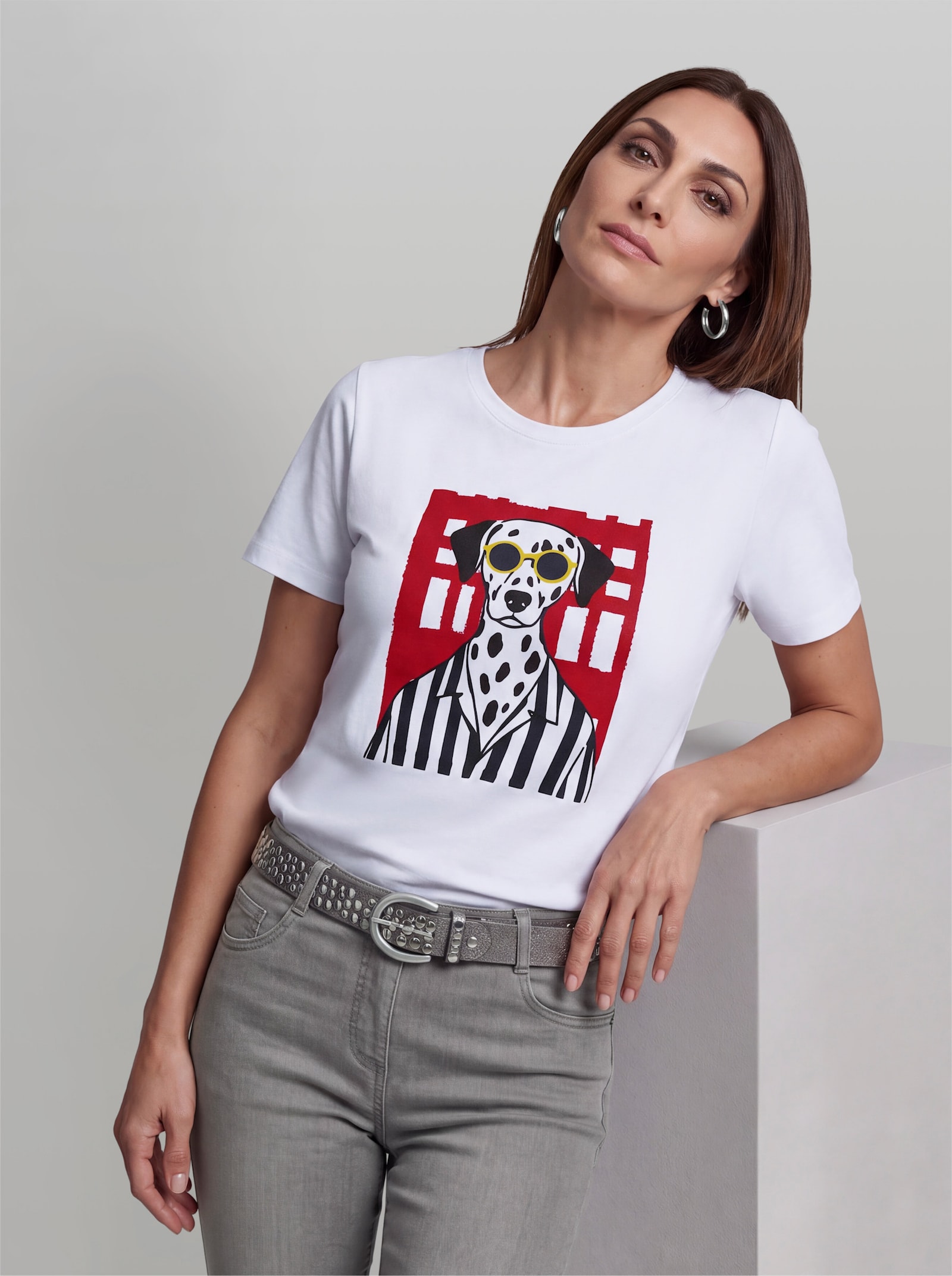 heine Kurzarmshirt mit Print - weiß