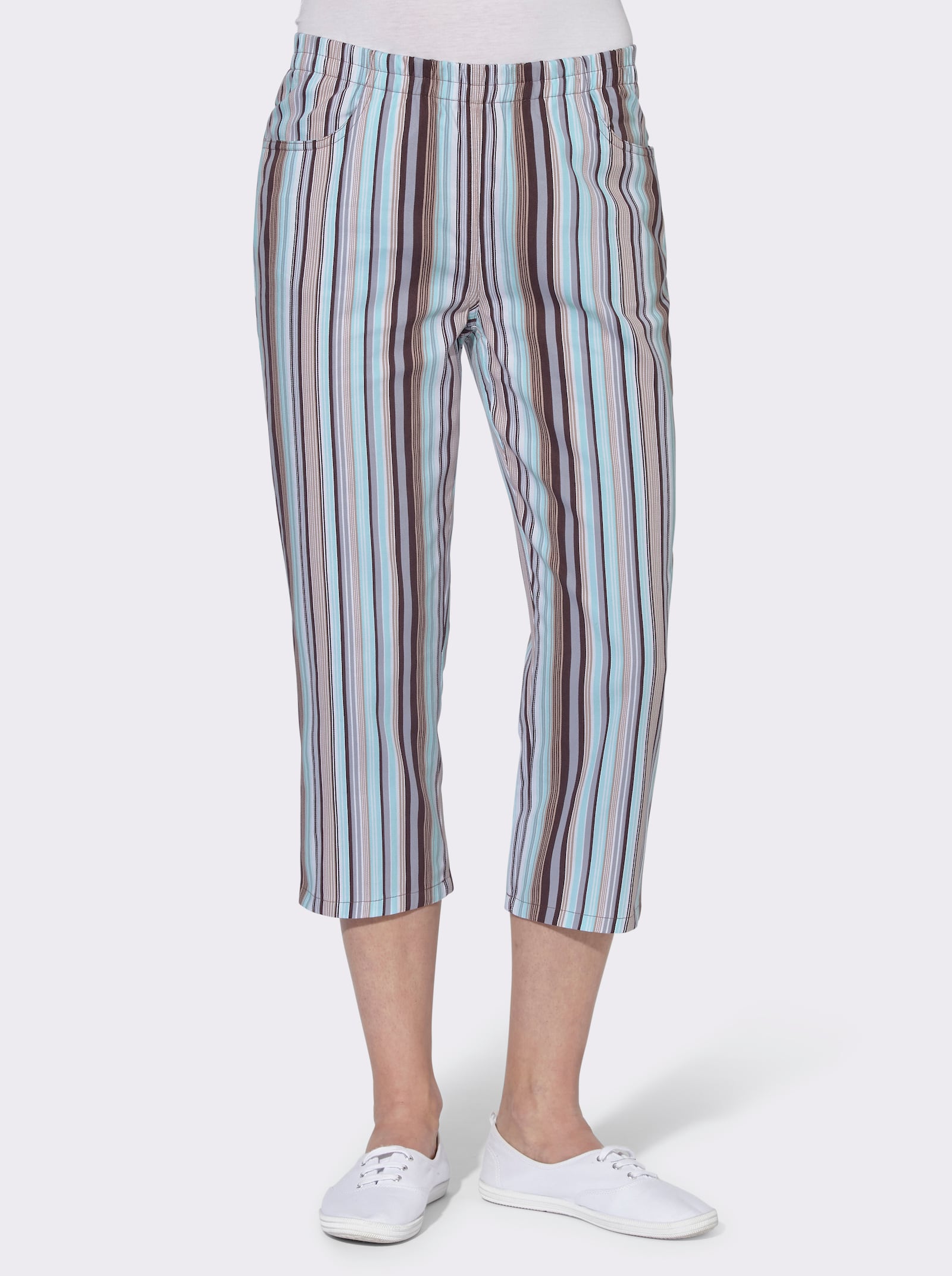 Caprihose aus reiner Baumwolle - aqua-gestreift