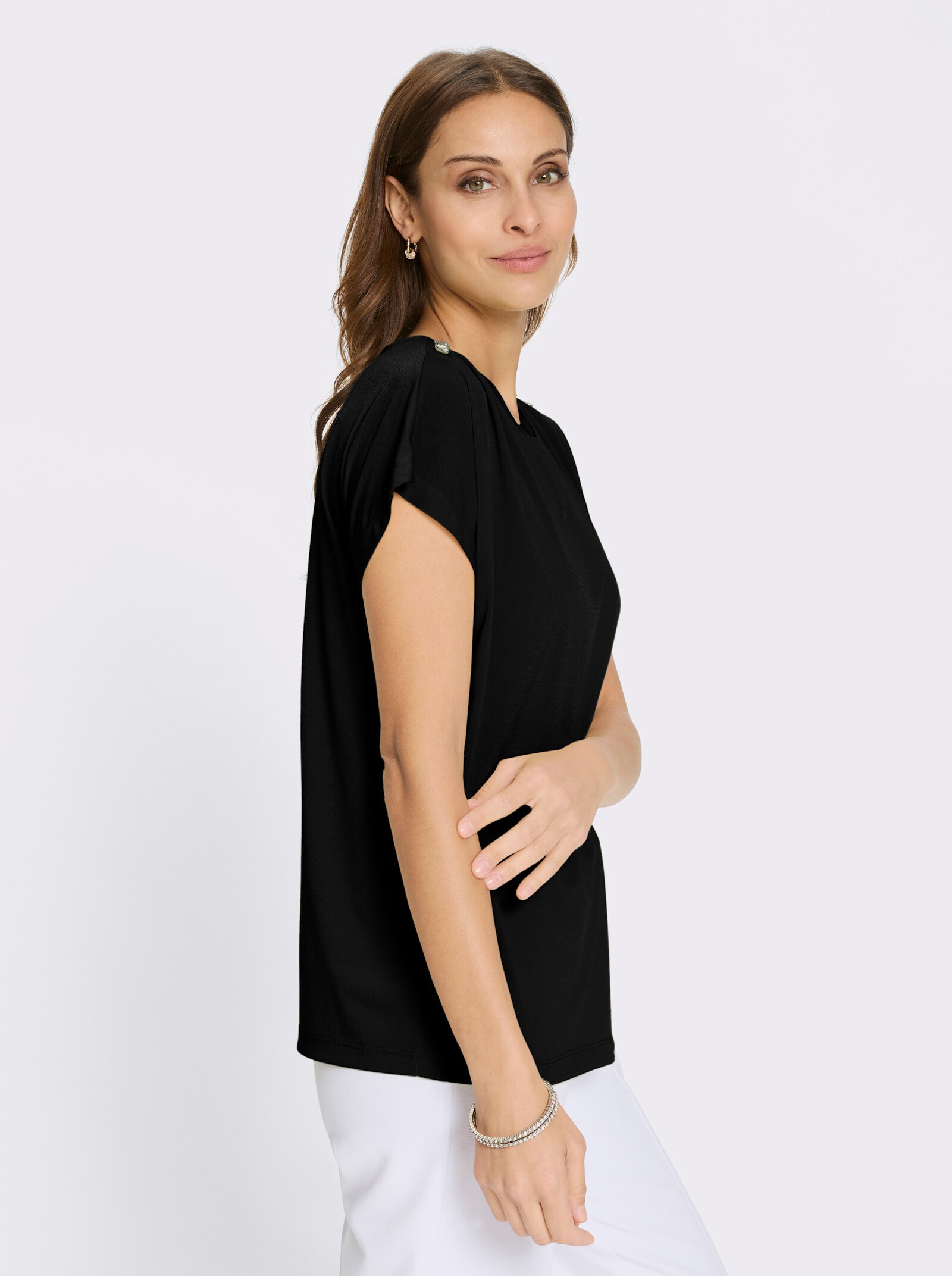 Rundhalsshirt mit Schmucksteinchen - schwarz