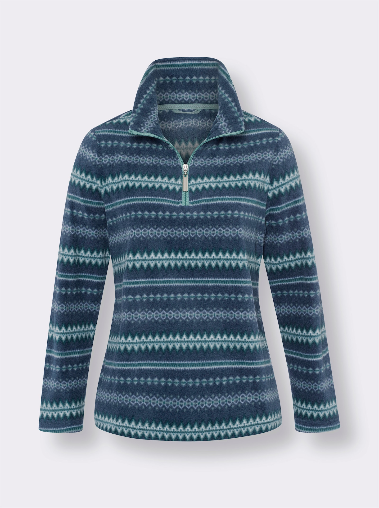 Fleeceshirt mit Norwegermuster - dunkelblau-petrol-bedruckt