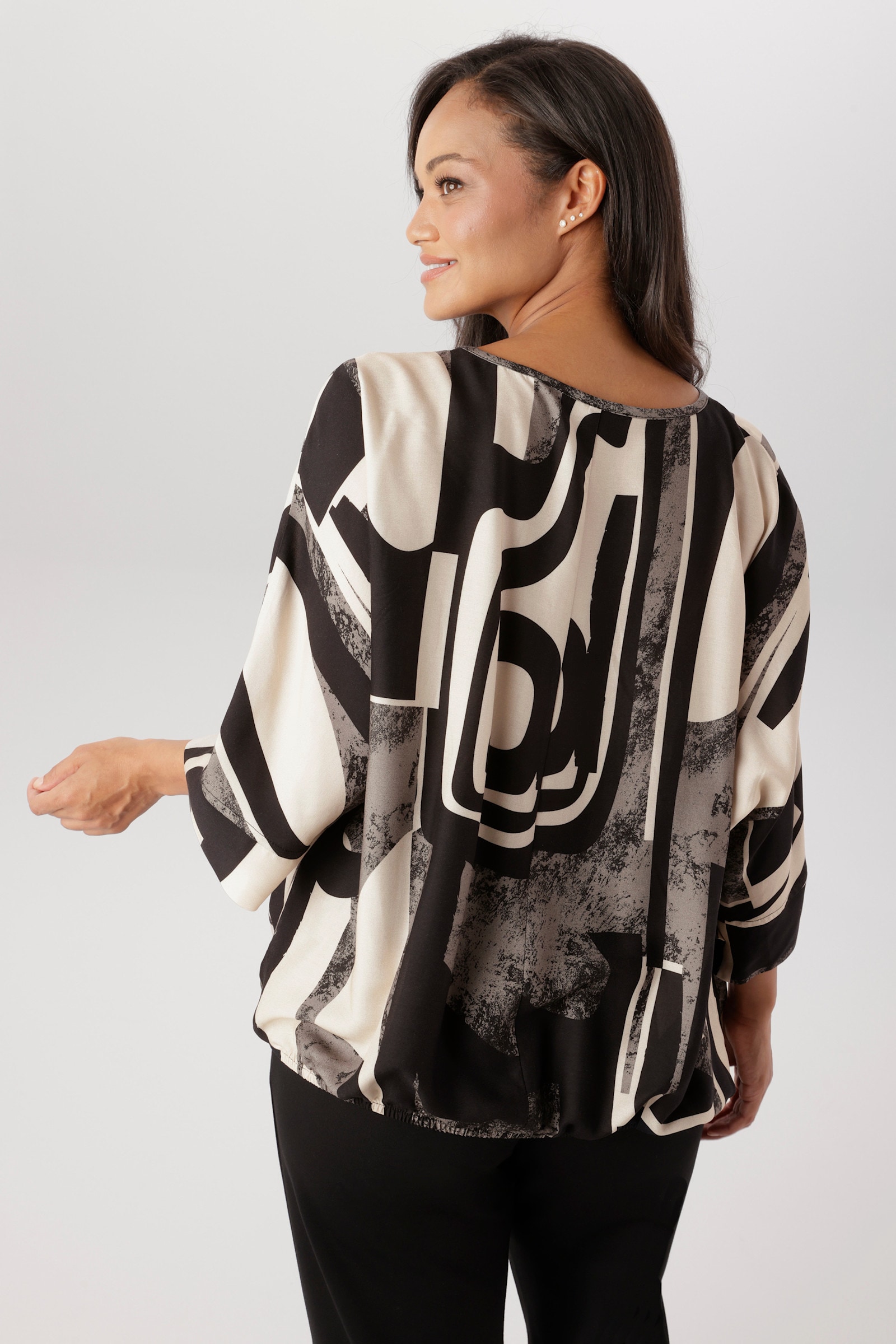 Aniston PLUS Schlupfbluse - natur-schwarz-grau