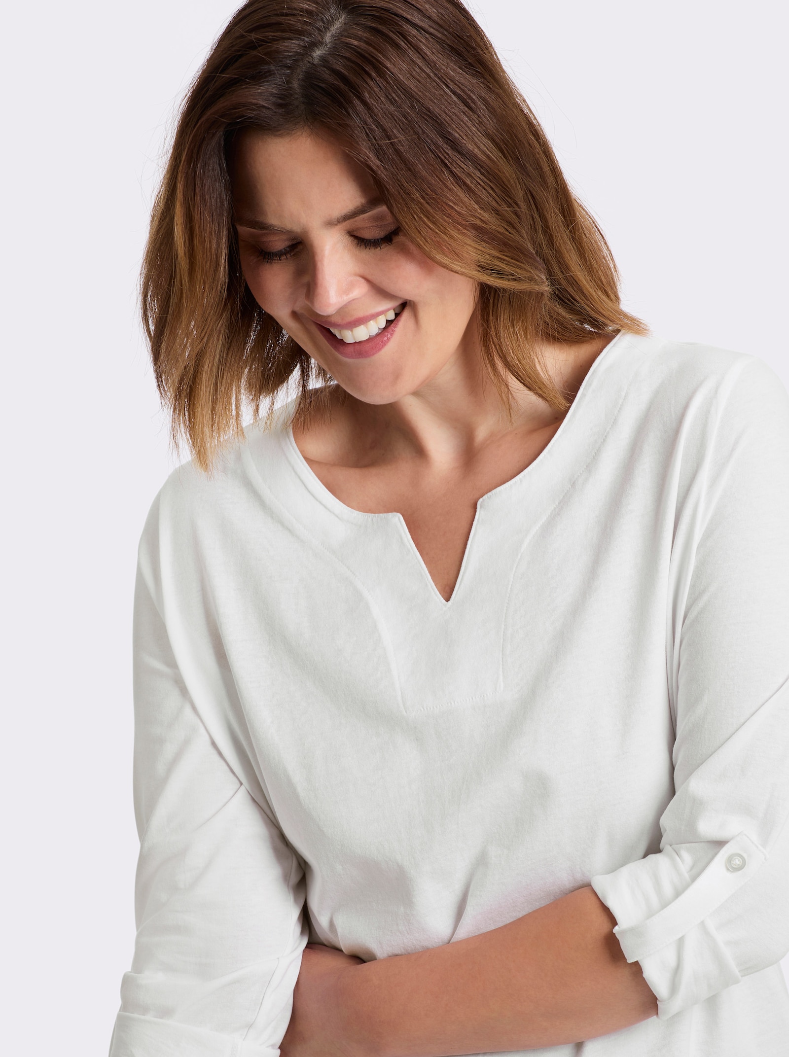 Longshirt mit Ärmeln zum Krempeln - weiß