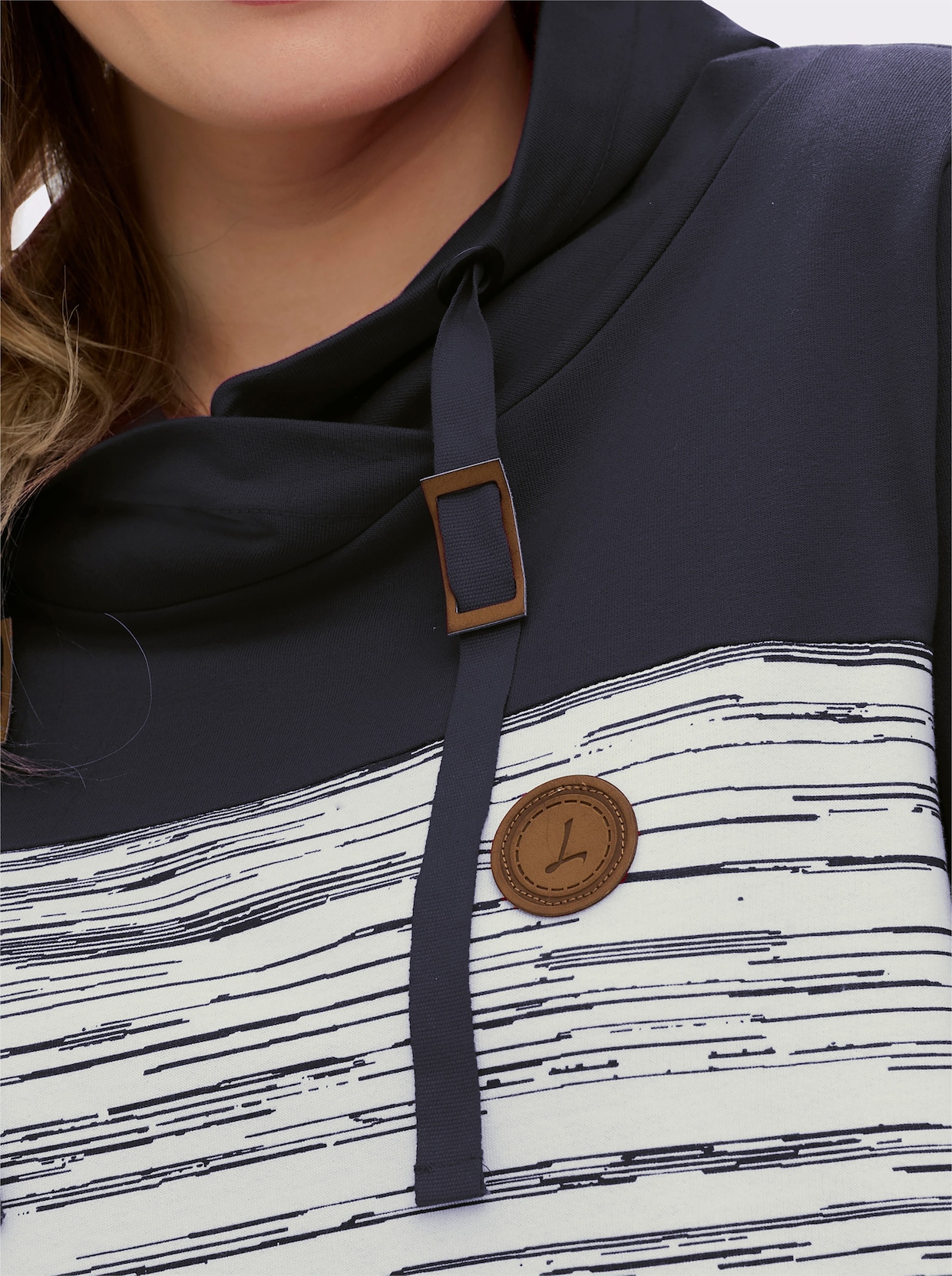 Sweatshirt mit Känguru-Taschen - marine-ecru-meliert