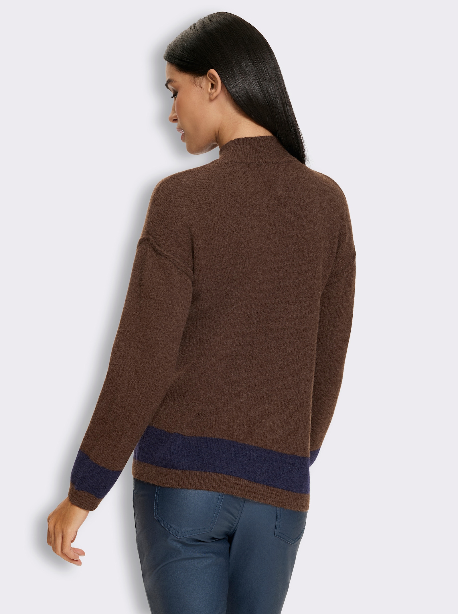 heine Stehkragenpullover mit schrägem Saum - schoko-marine
