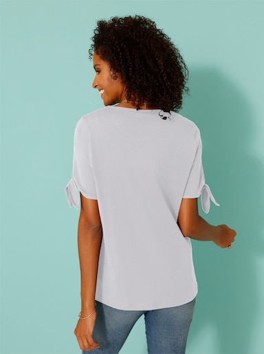 Kurzarmshirt mit Bindeband am Ärmel - weiß