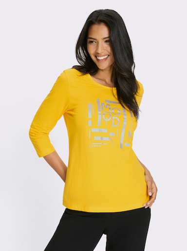 3/4-Arm-Shirt mit silberfarbenem Folien-Druck - sonnengelb
