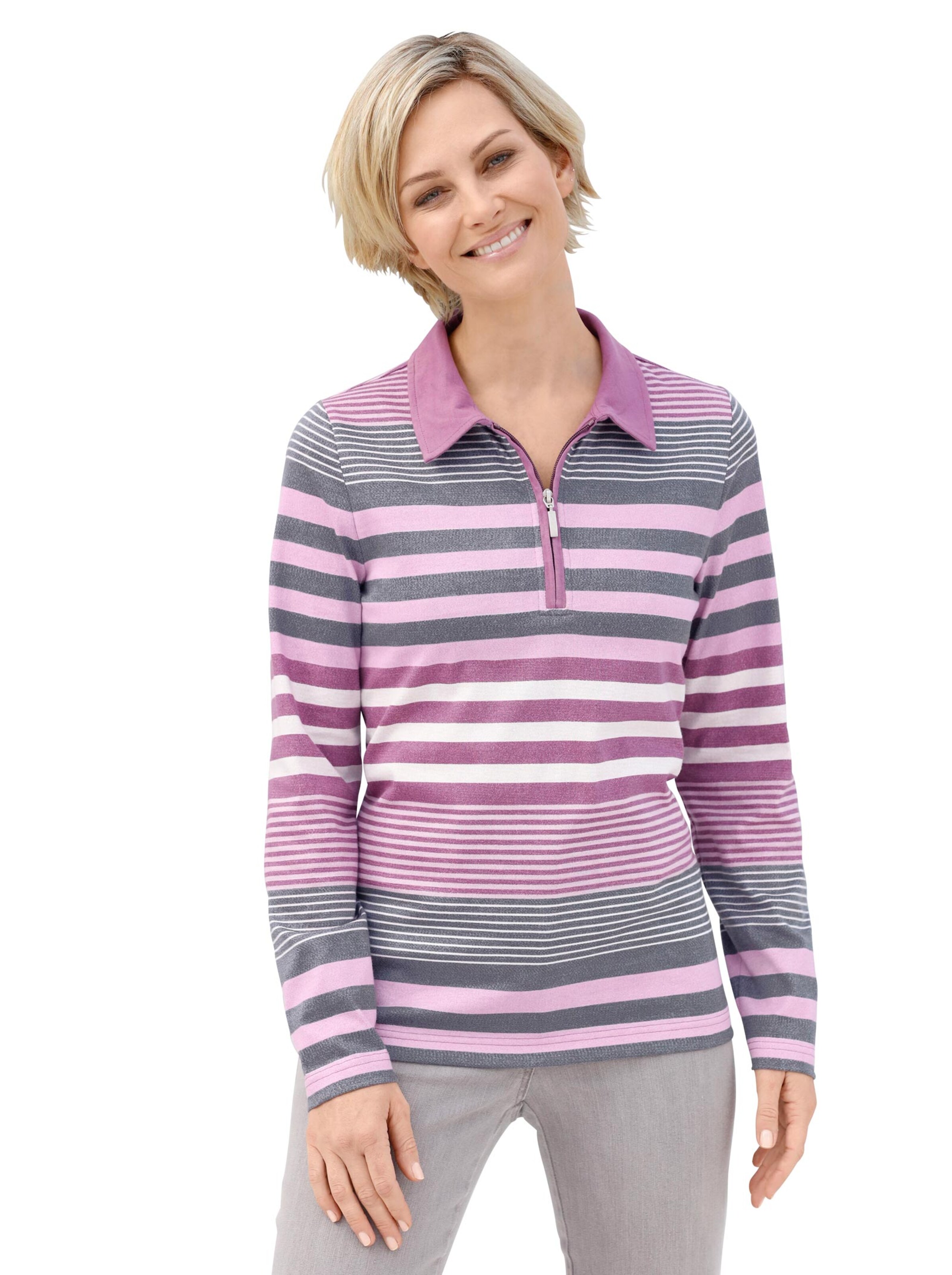 Poloshirt - orchidee-brombeer-geringelt