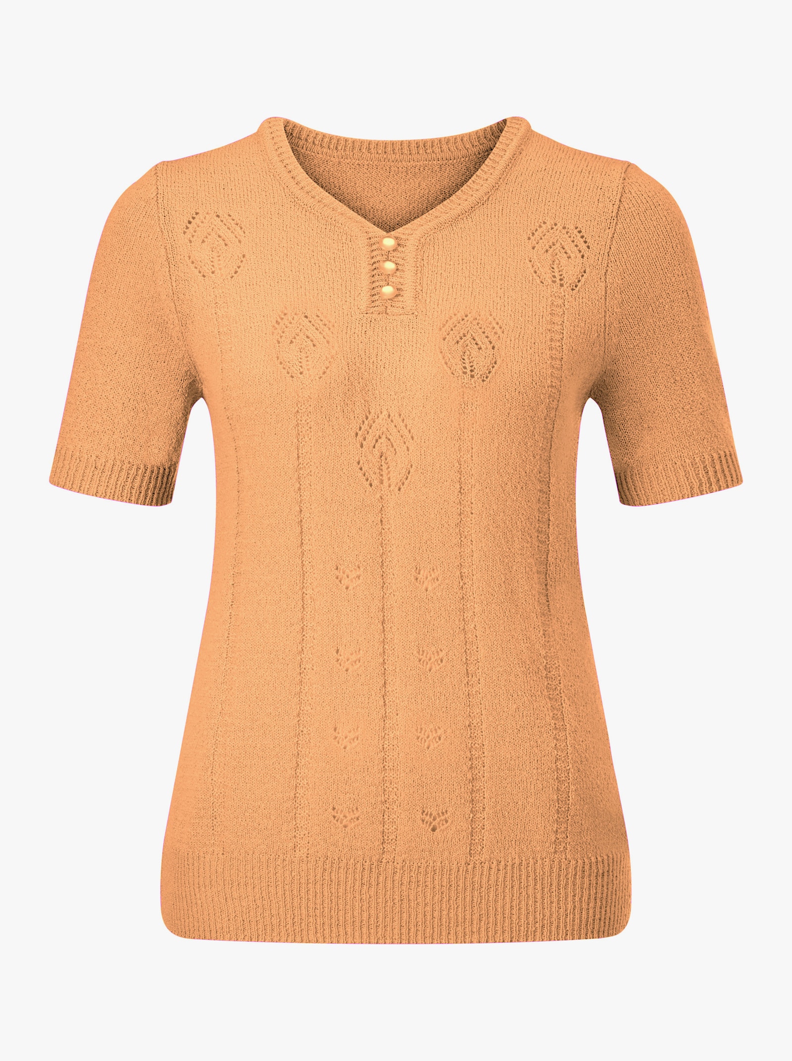 V-Ausschnitt-Pullover mit Ajour-Strickmuster - apricot