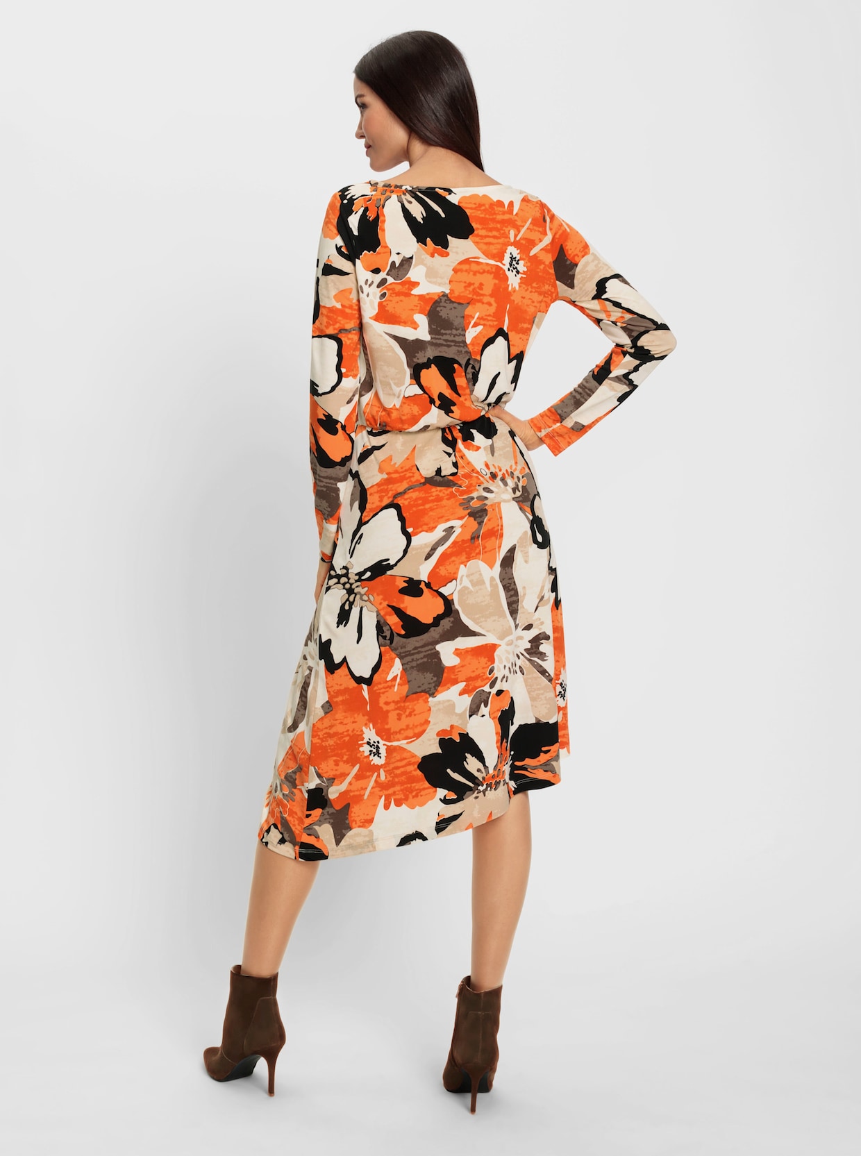 heine Robe en jersey - orange-noir imprimé