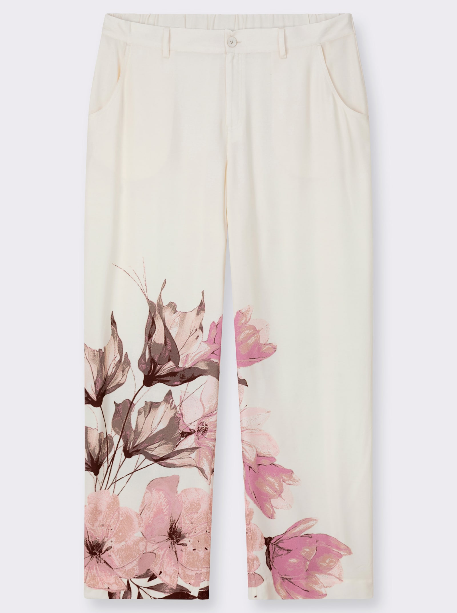sheego Broek met bloemenprint - champagne/poudre bedrukt