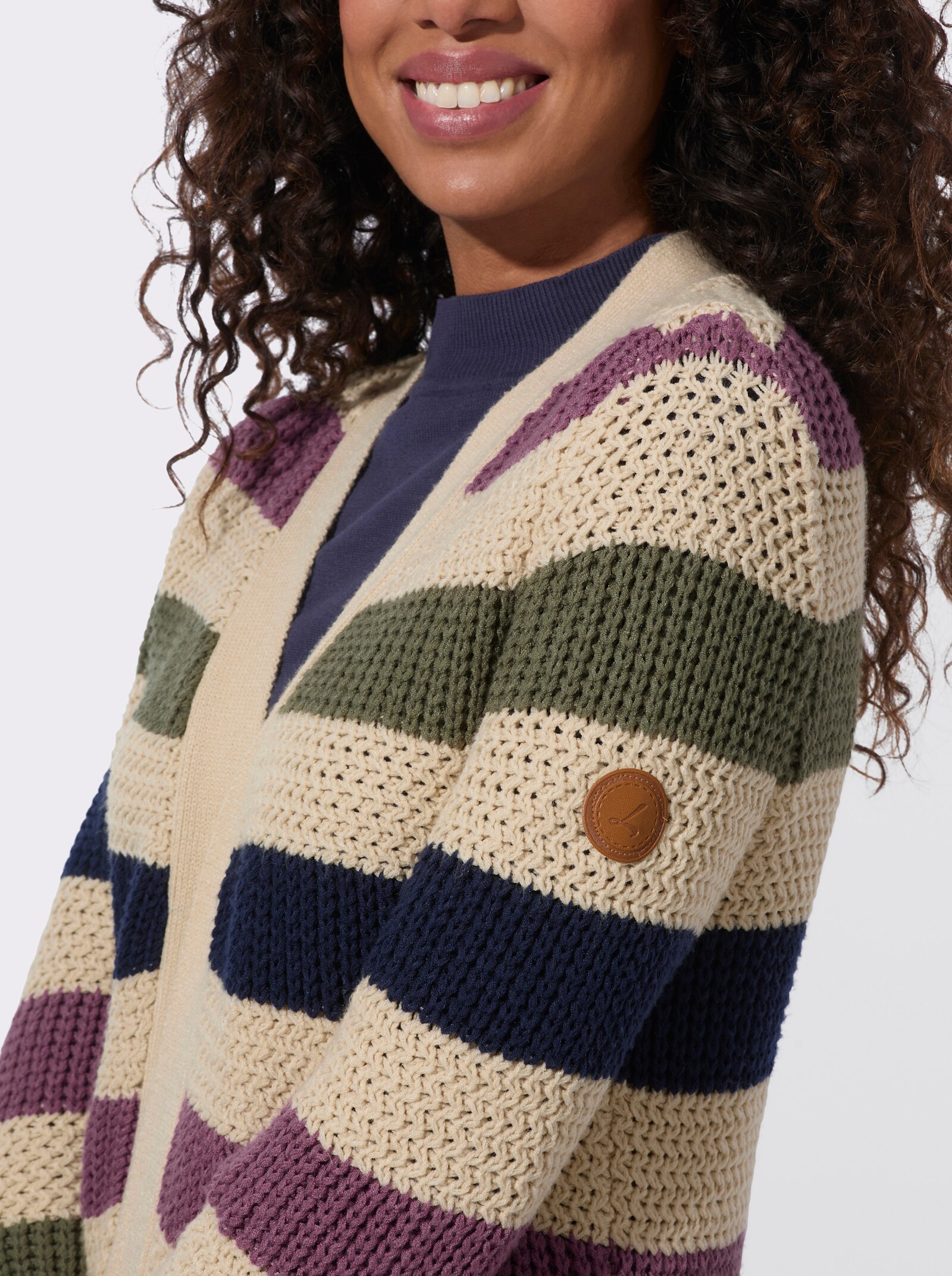 Strickjacke in verschlussloser Form - sand-khaki-geringelt