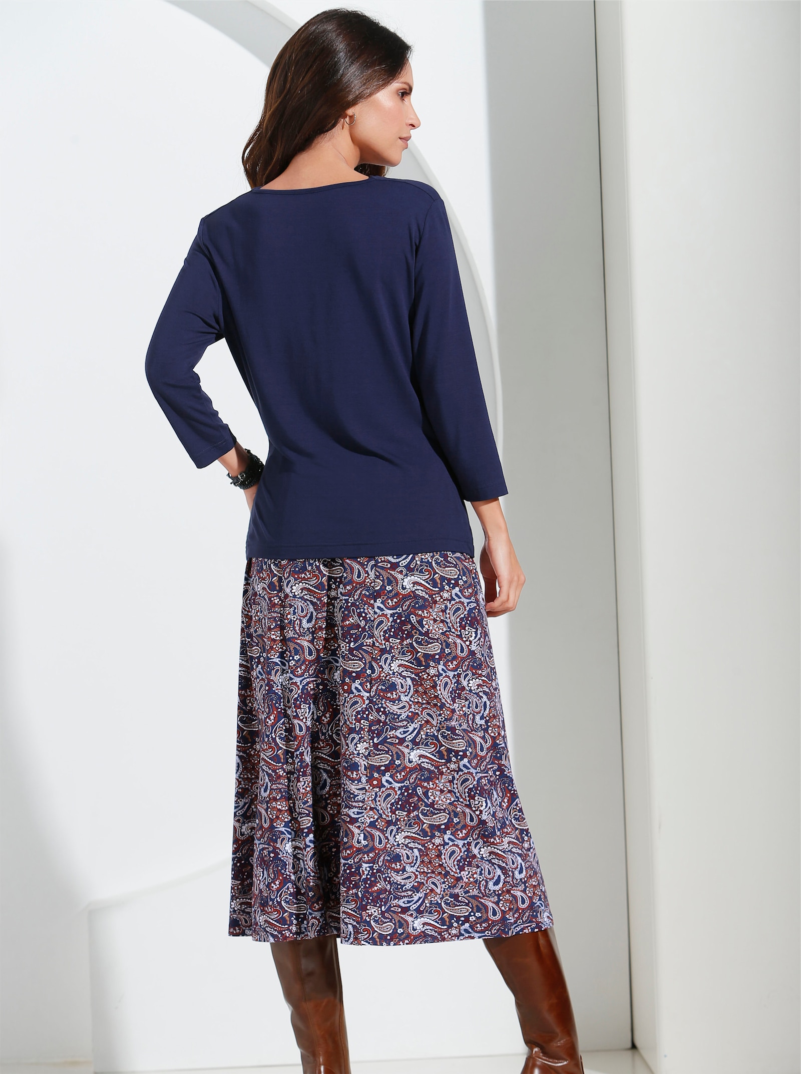 Wasserfallshirt mit 3/4-langen Ärmeln - marine