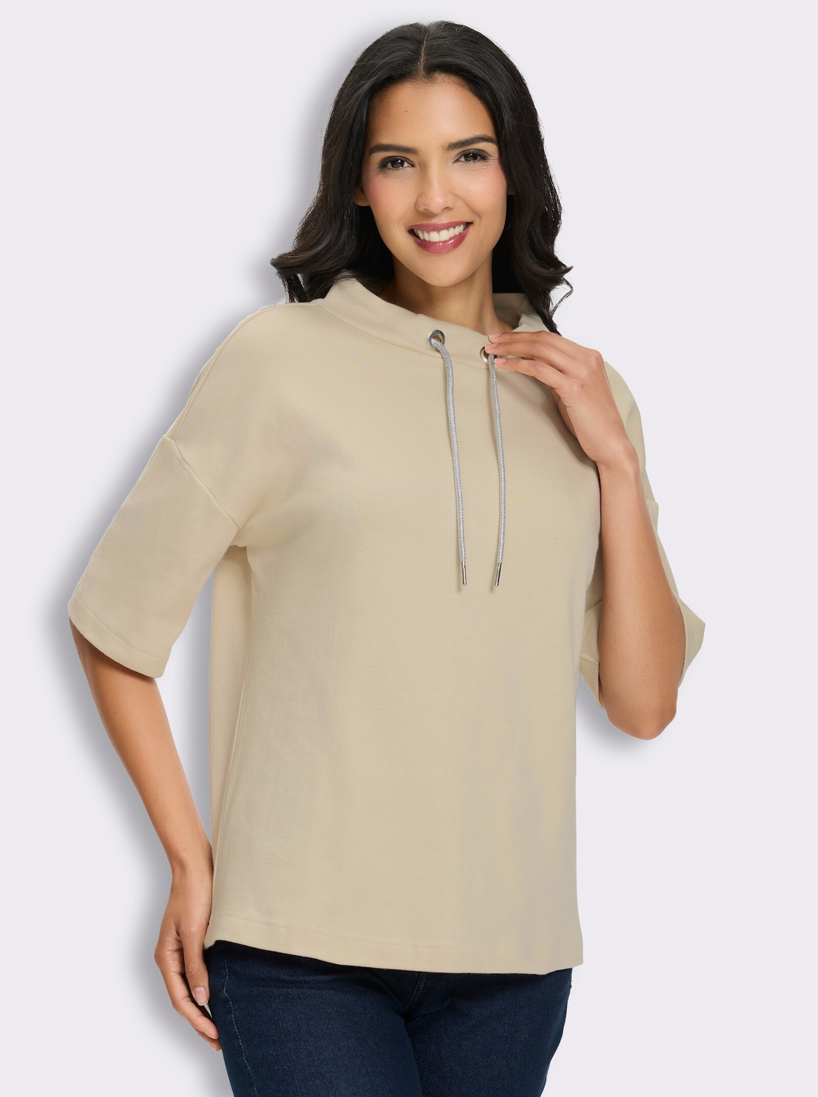 Longsweatshirt mit Kapuze - sand