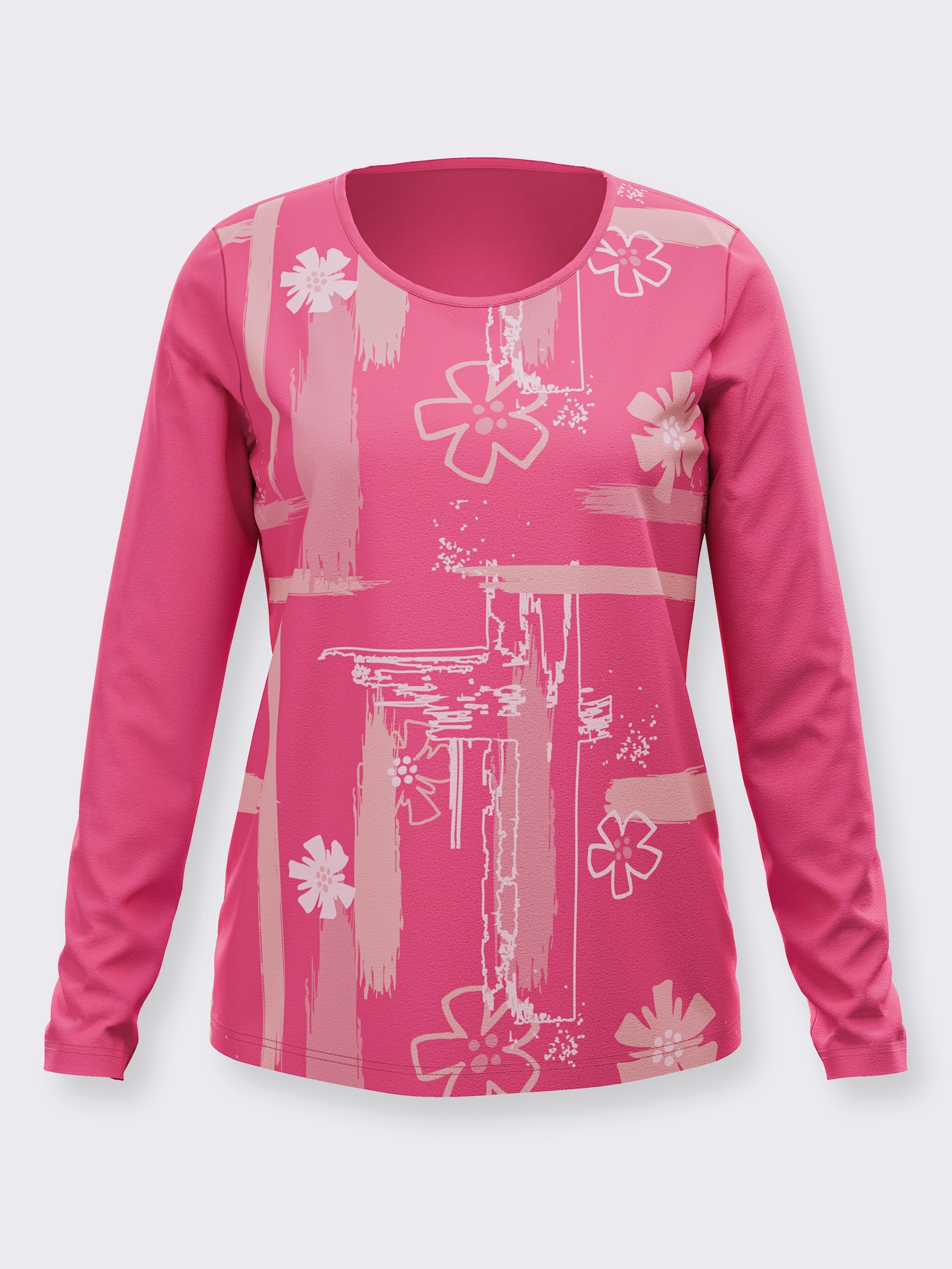 Rundhalsshirt mit Druckmuster vorne - fuchsia-puder-bedruckt