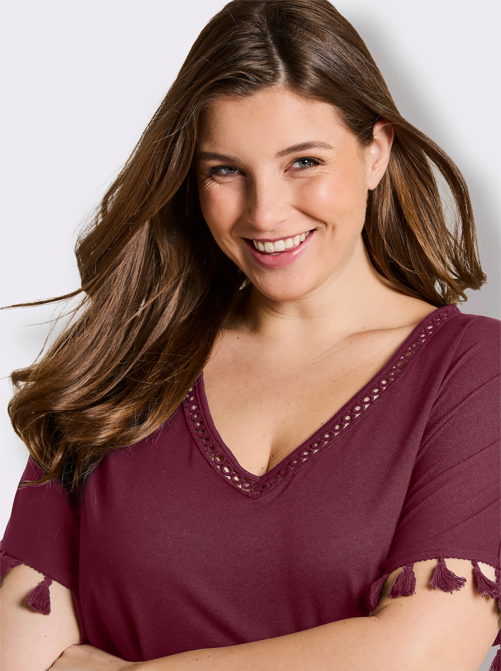 sheego Longshirt mit Quasten - bordeaux