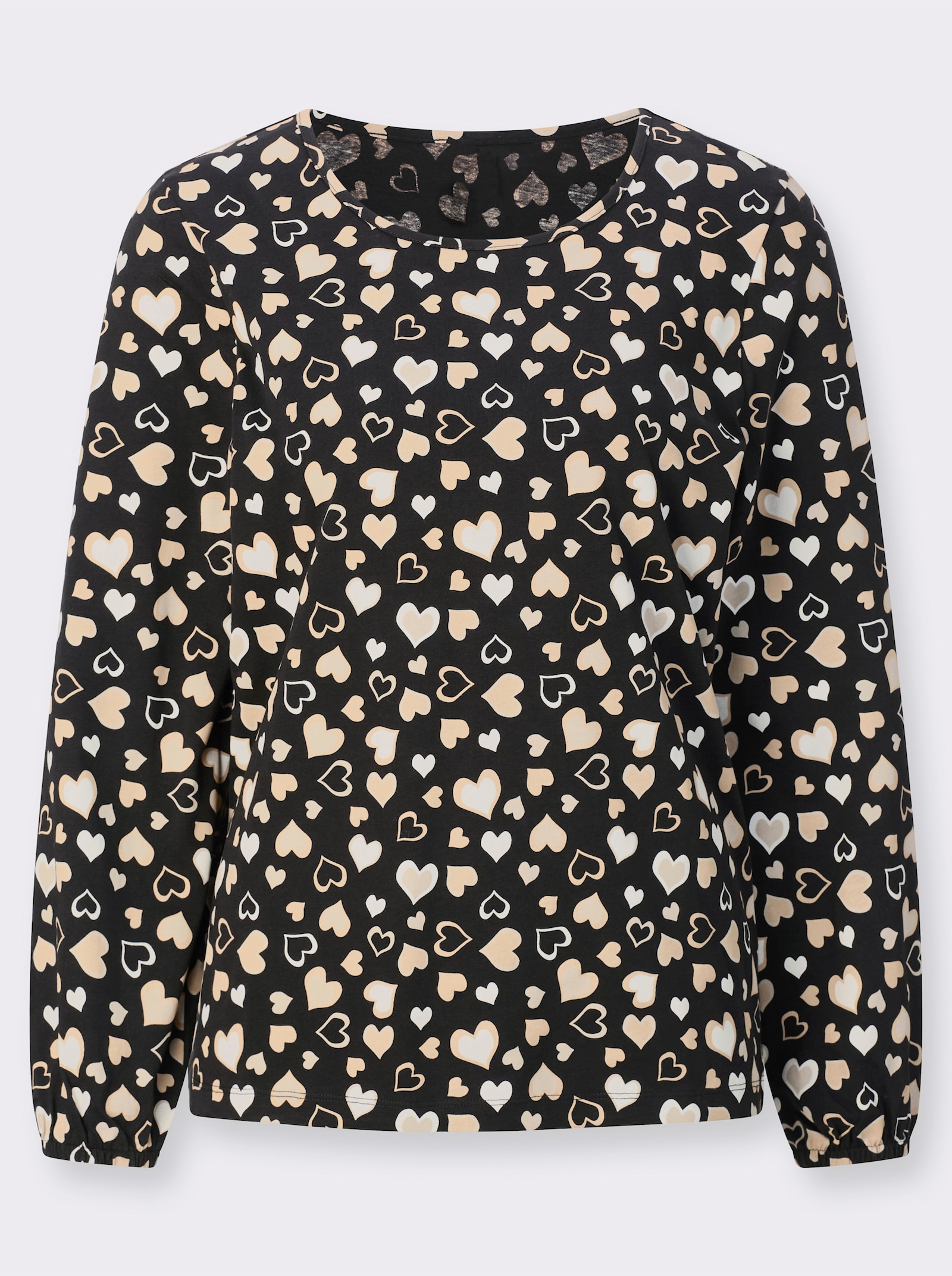 Tričko s dlouhým rukávem se srdcovým vzorem - černá-velbloudí-potisk