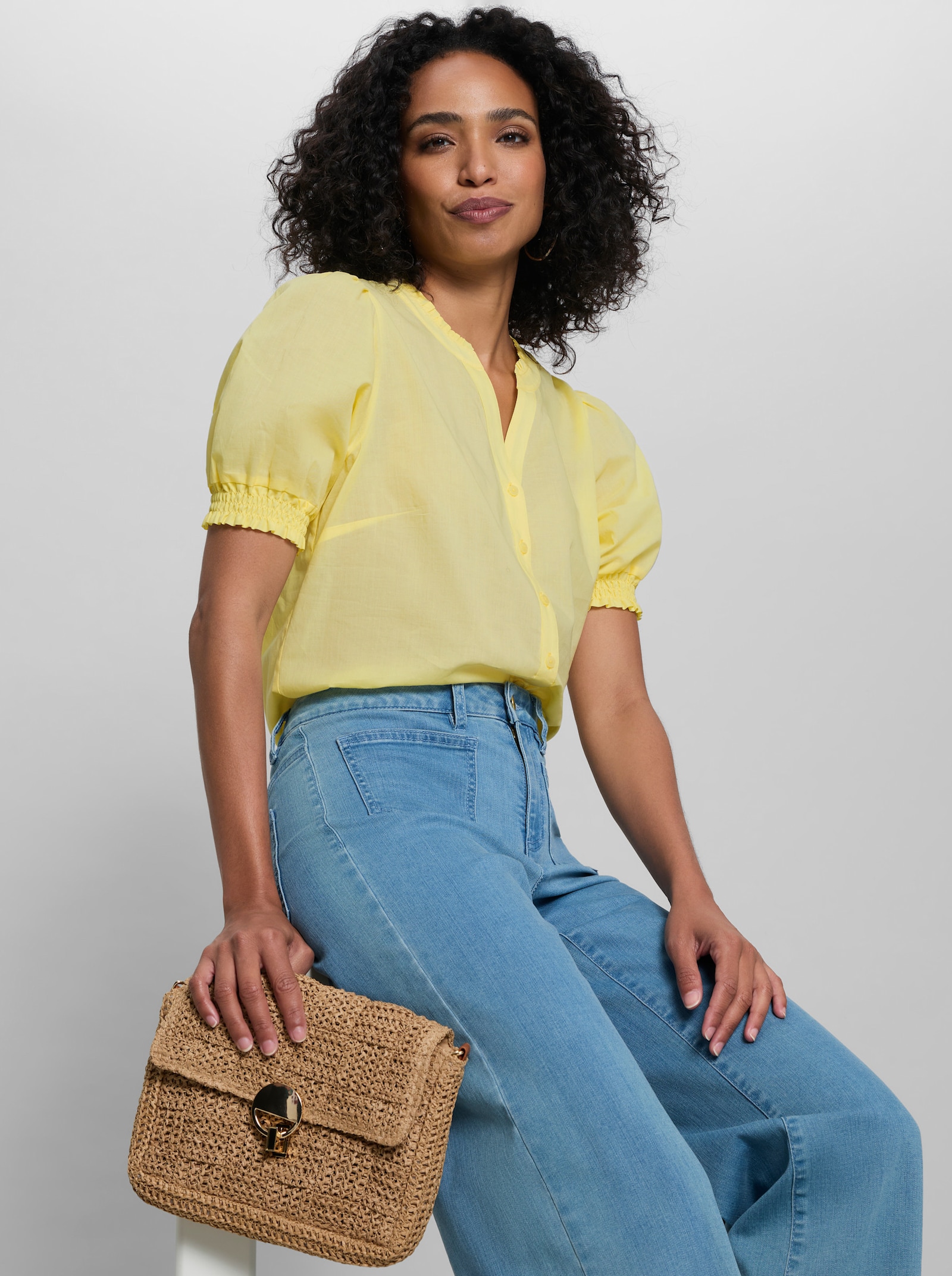 heine Kurzarmbluse mit Rüschen - zitrone