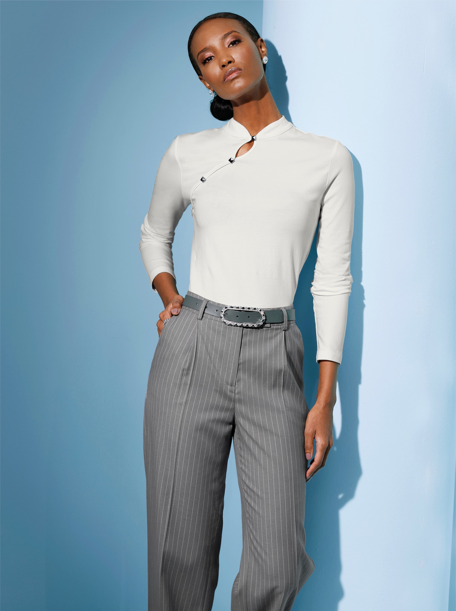 Shirt met lange mouwen en sierknopen - ecru