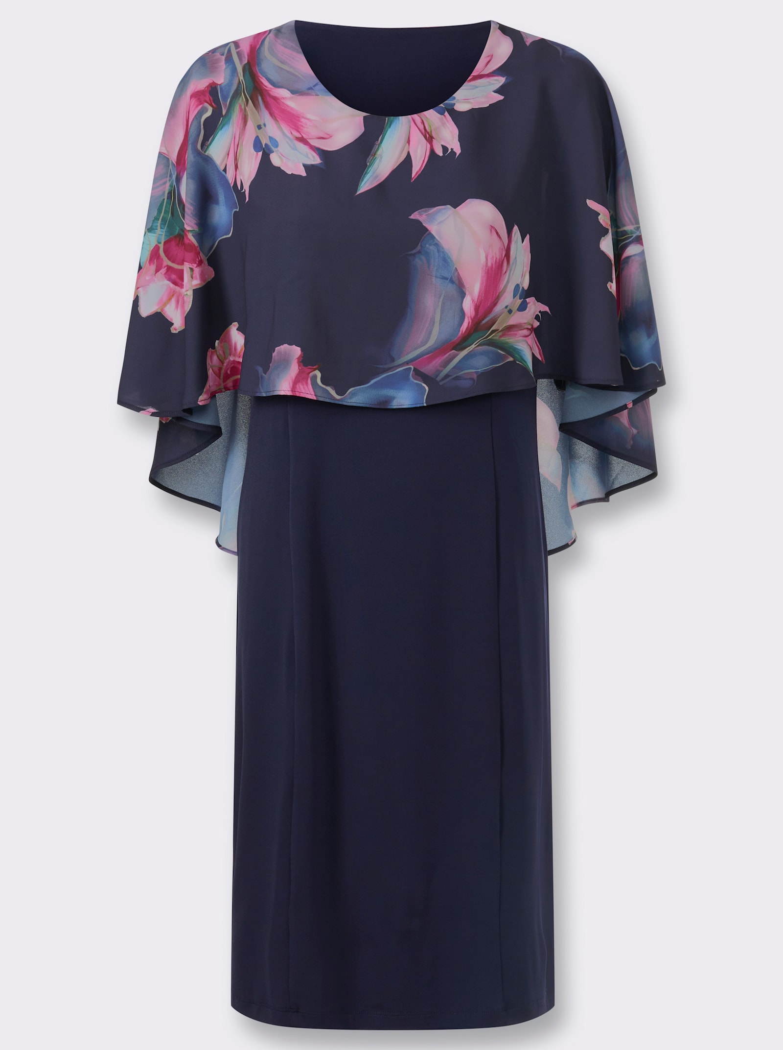 Cocktailkleid mit Cape in Chiffon-Qualität - marine-bordeaux-bedruckt