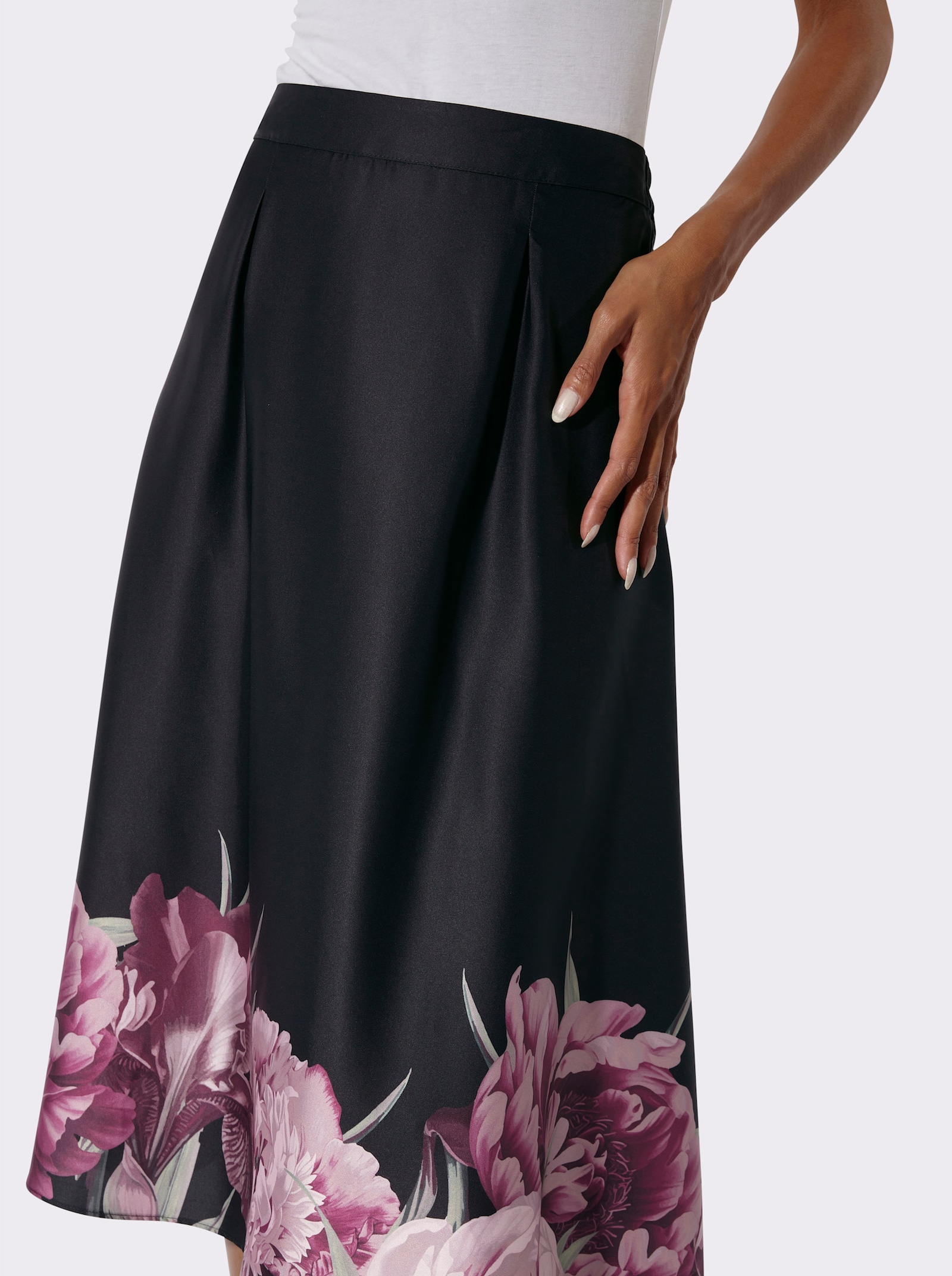 Webrock mit Rundum-Dehnbund - schwarz-hortensie-bedruckt