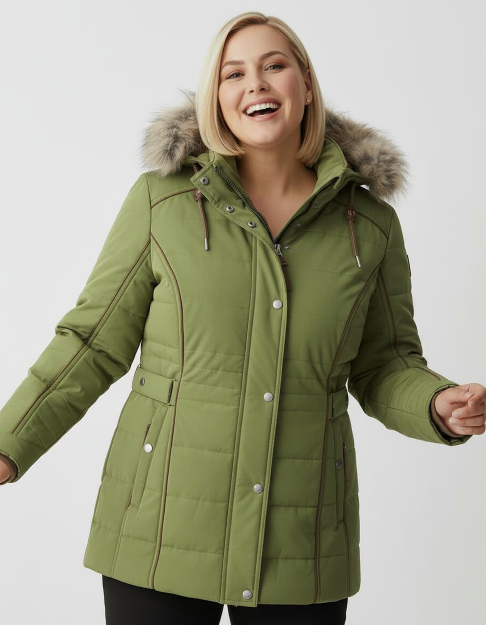 Steppjacke mit Pelz-Imitat, abknöpfbar - grün