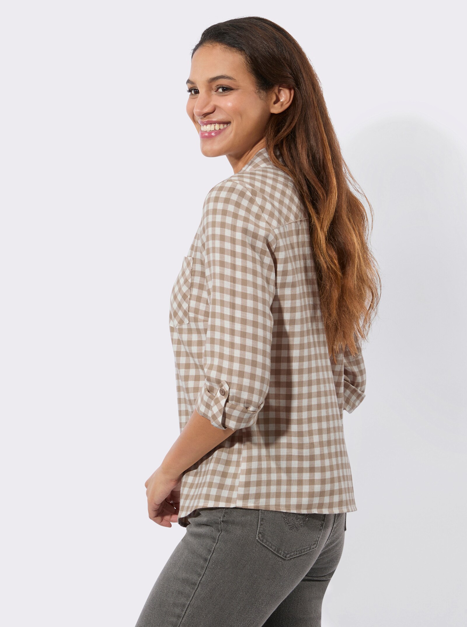 Flanellbluse im Karo-Dessin - beige-ecru-kariert