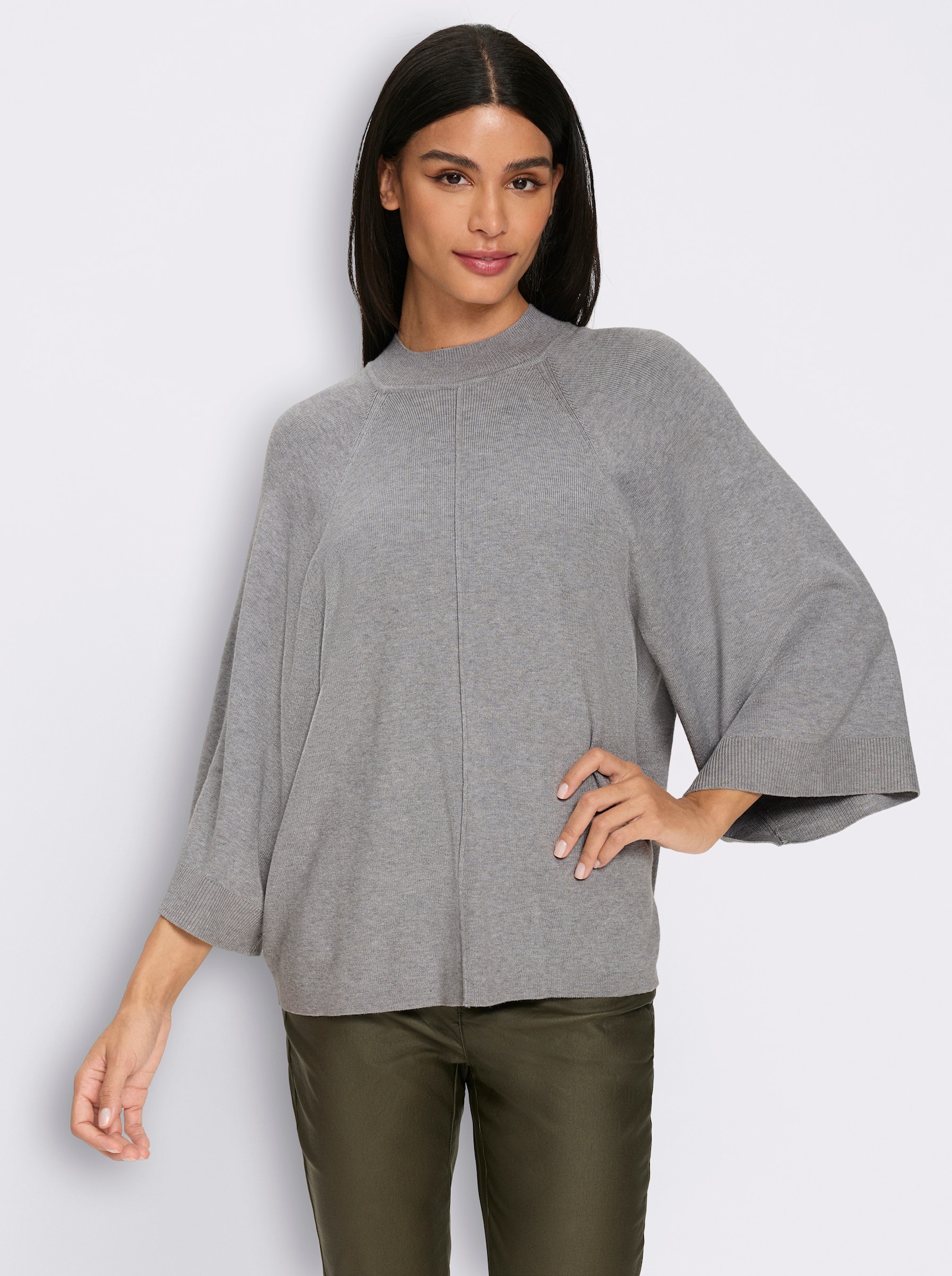 heine 3/4 Arm-Pullover mit Stehkragen - steingrau-meliert