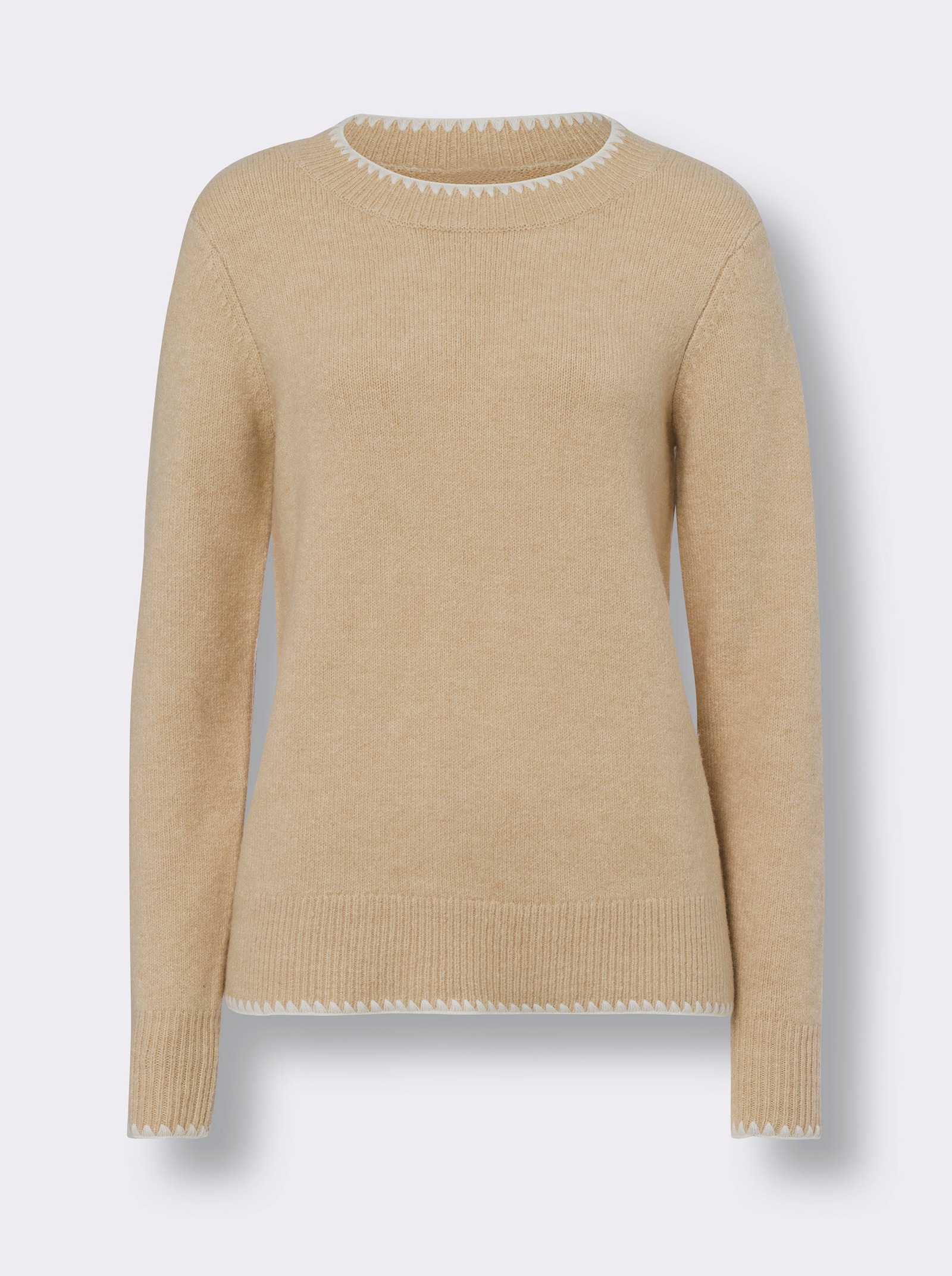 heine Langarm-Pullover mit Kontrast-Abschlüssen - beige-meliert