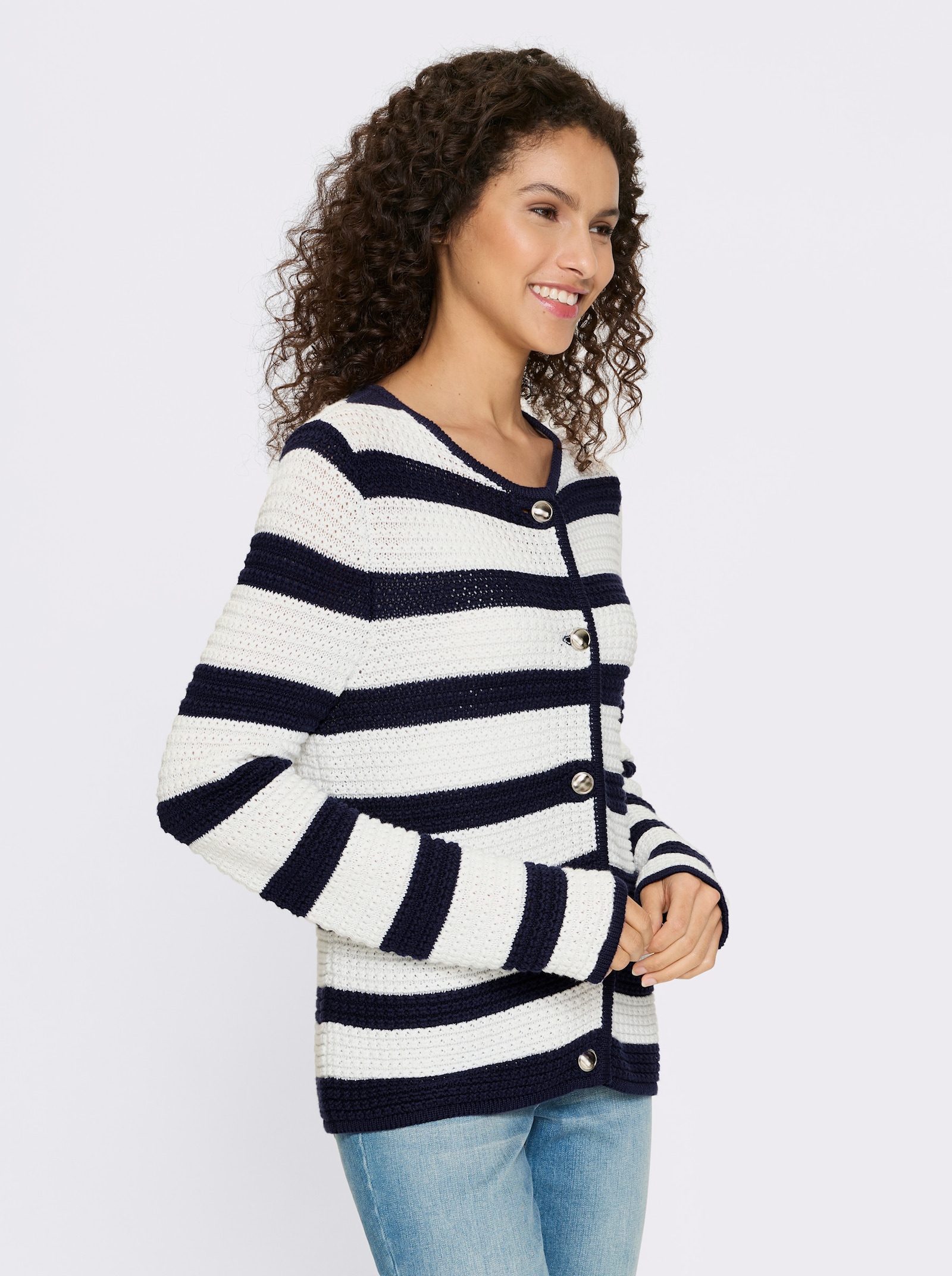 heine Strickjacke mit Ringelmuster - marine-ecru-gestreift
