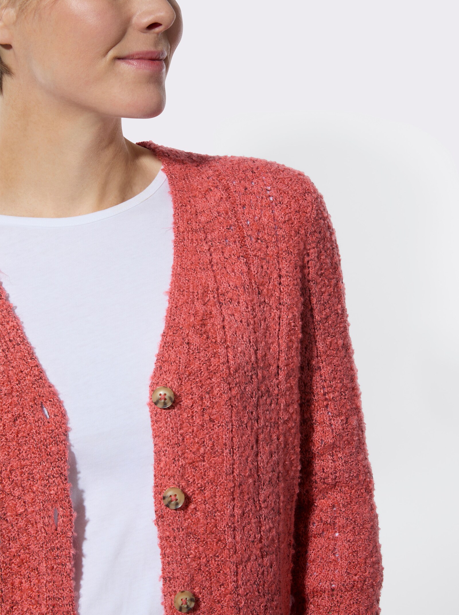 Strickjacke mit Bouclé-Struktur - grapefruit-meliert