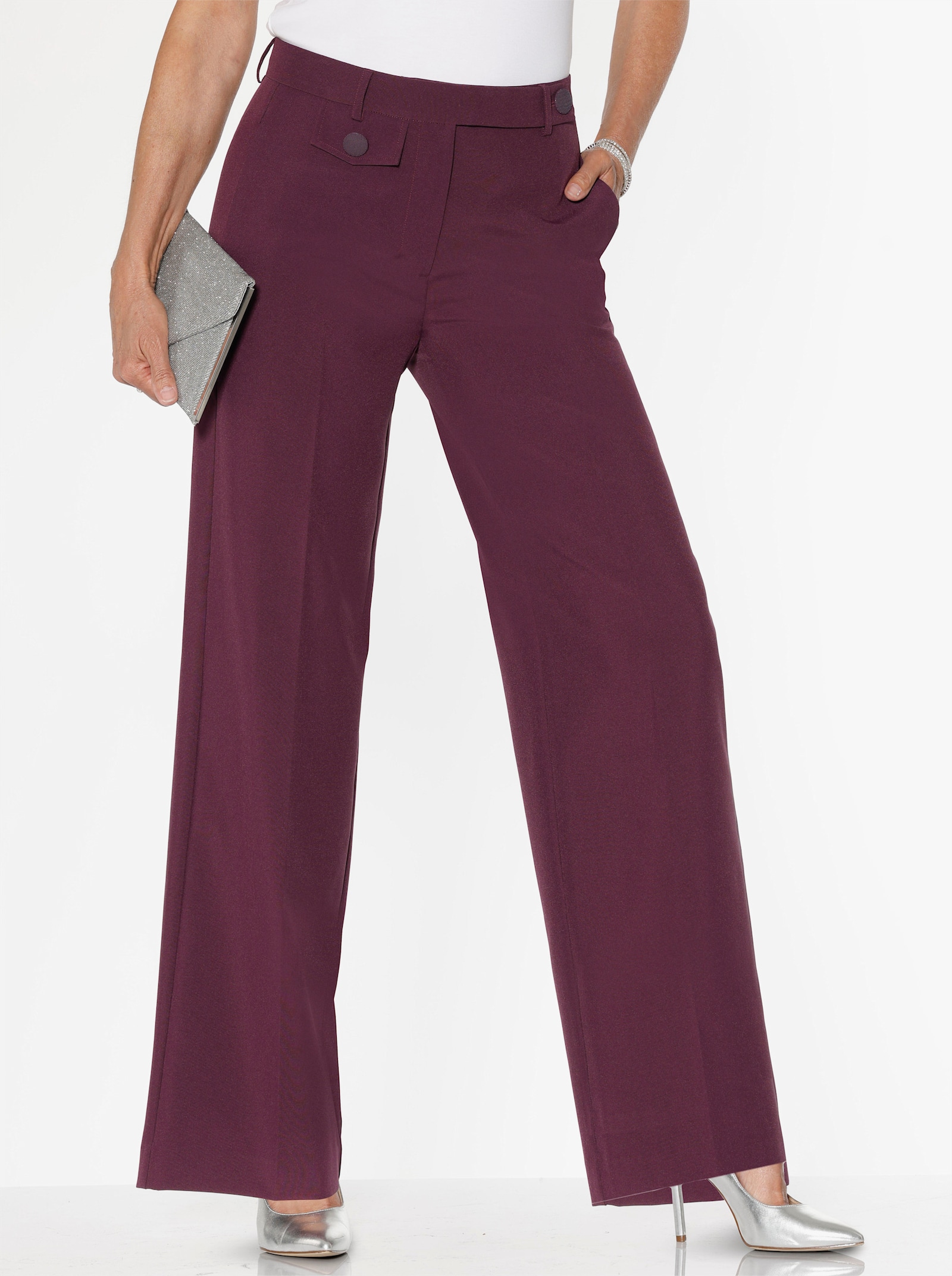 Broek met persplooi, onderhoudsarm - bordeaux