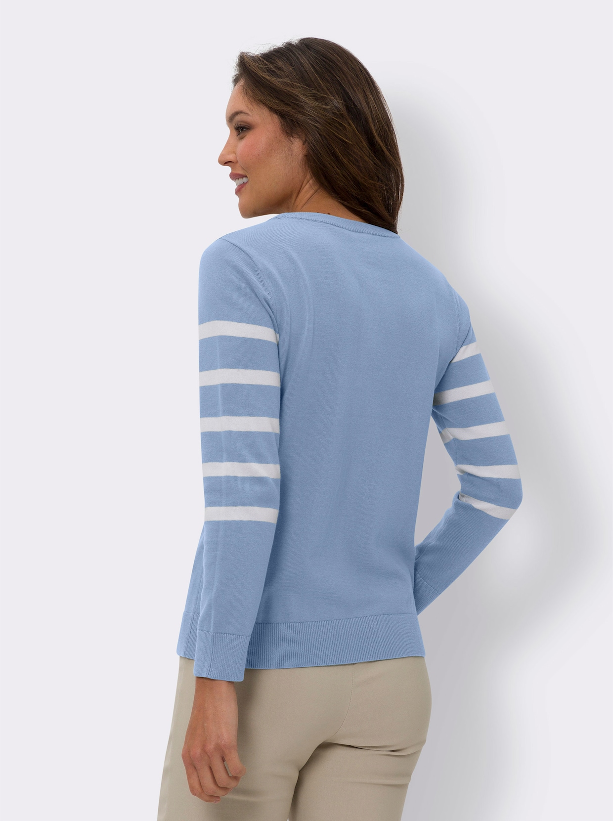 Pullover met ronde hals - bleu/wit